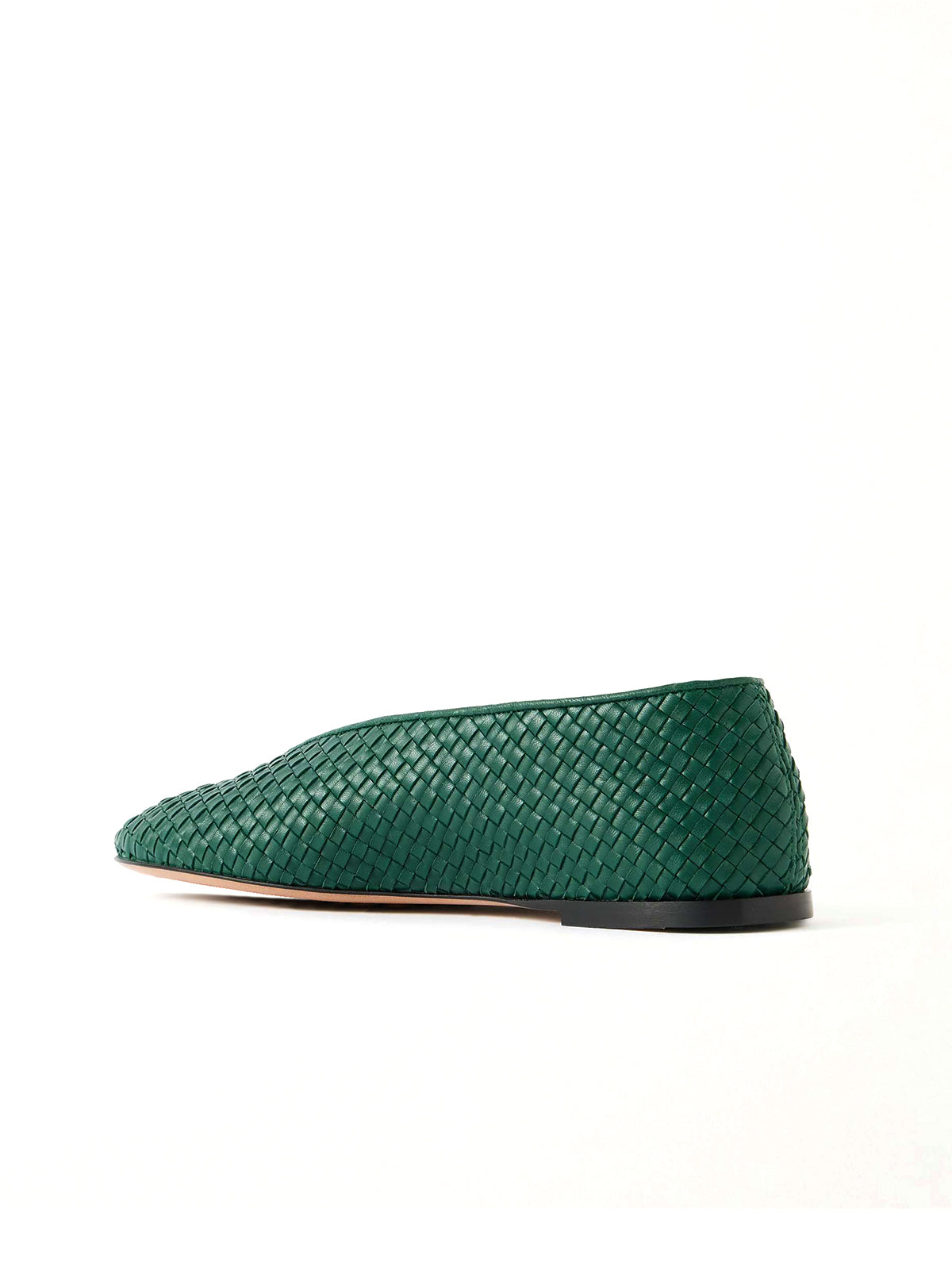 Forest Green Vegan Leather Woven Round-Toe V-Cut Vamp Flats