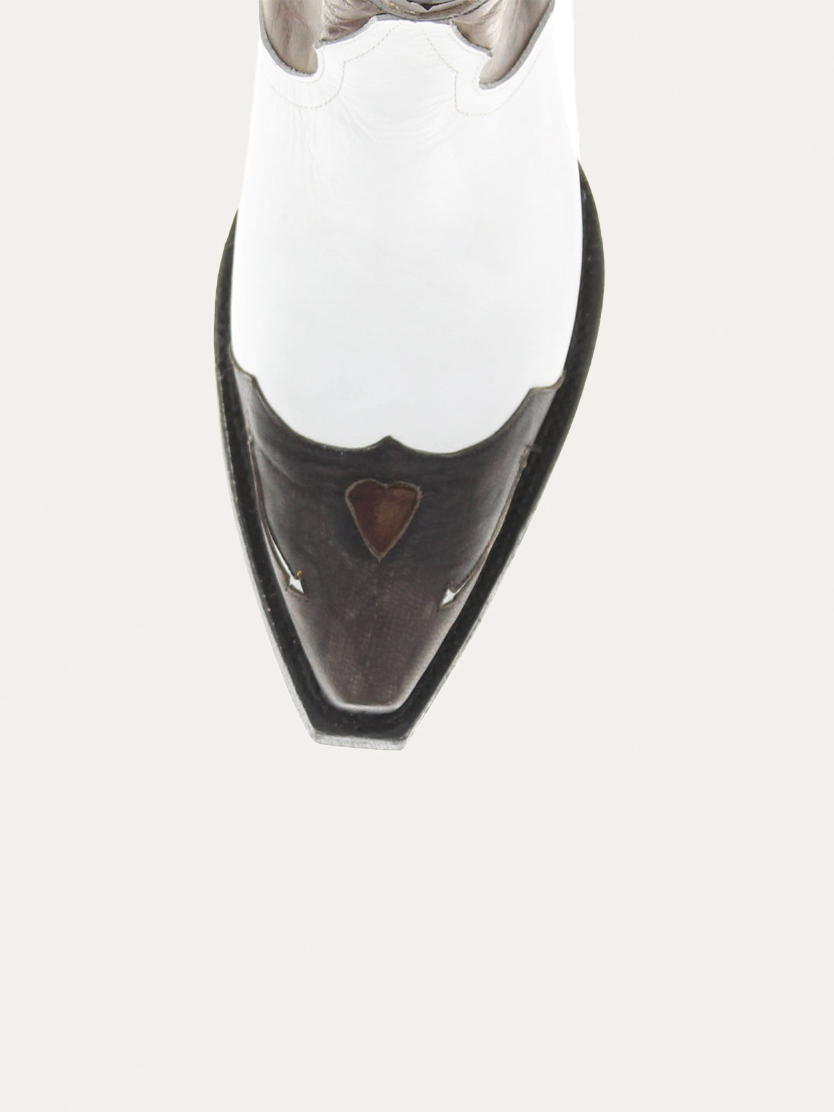 Contrast White And Brass Snip-Toe Heart Inlay Wide Mid Calf Cowgirl Boots