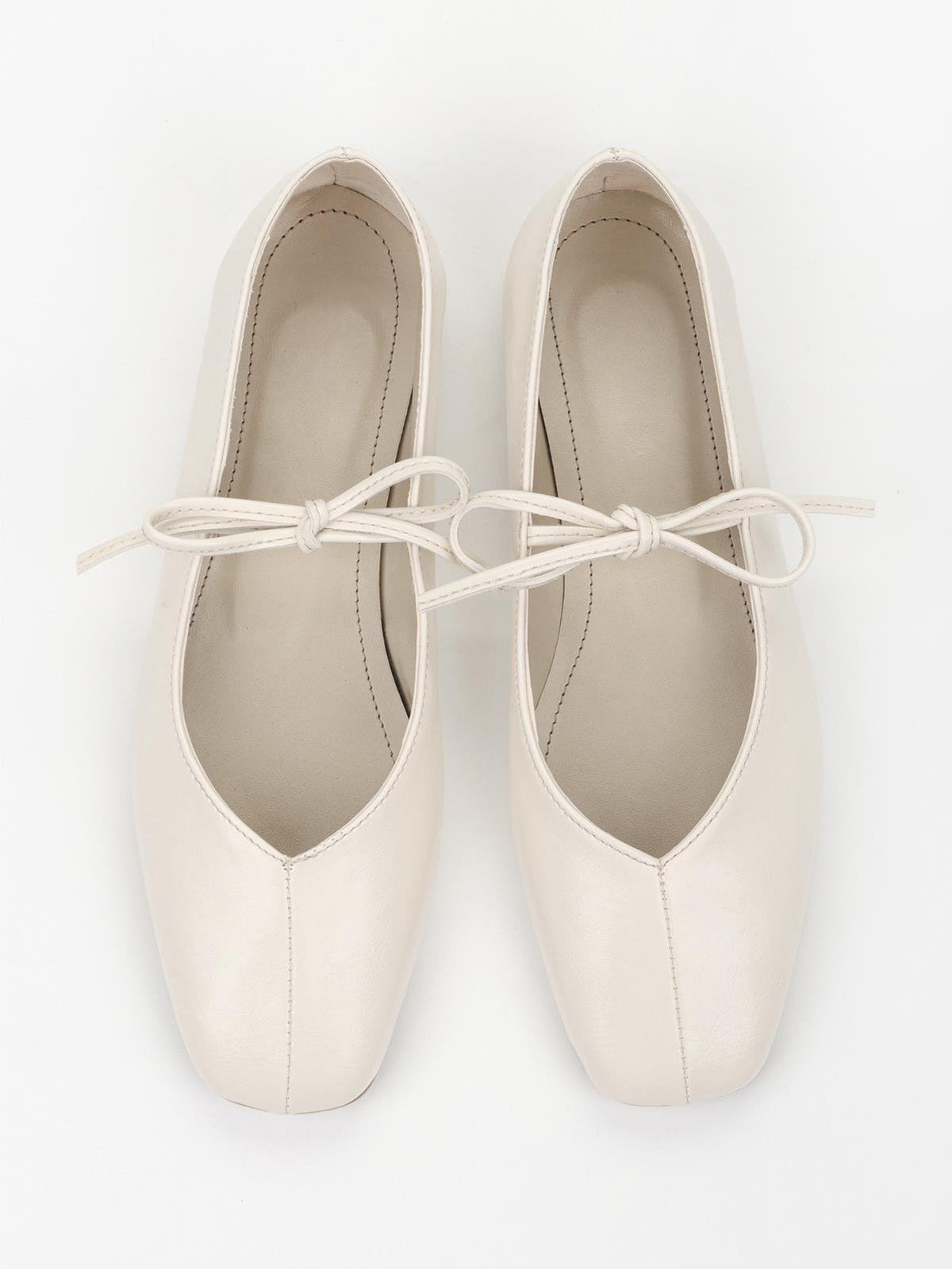 Ivory Square-Toe Chic Bridge Strap Slip-On Stylish Flats