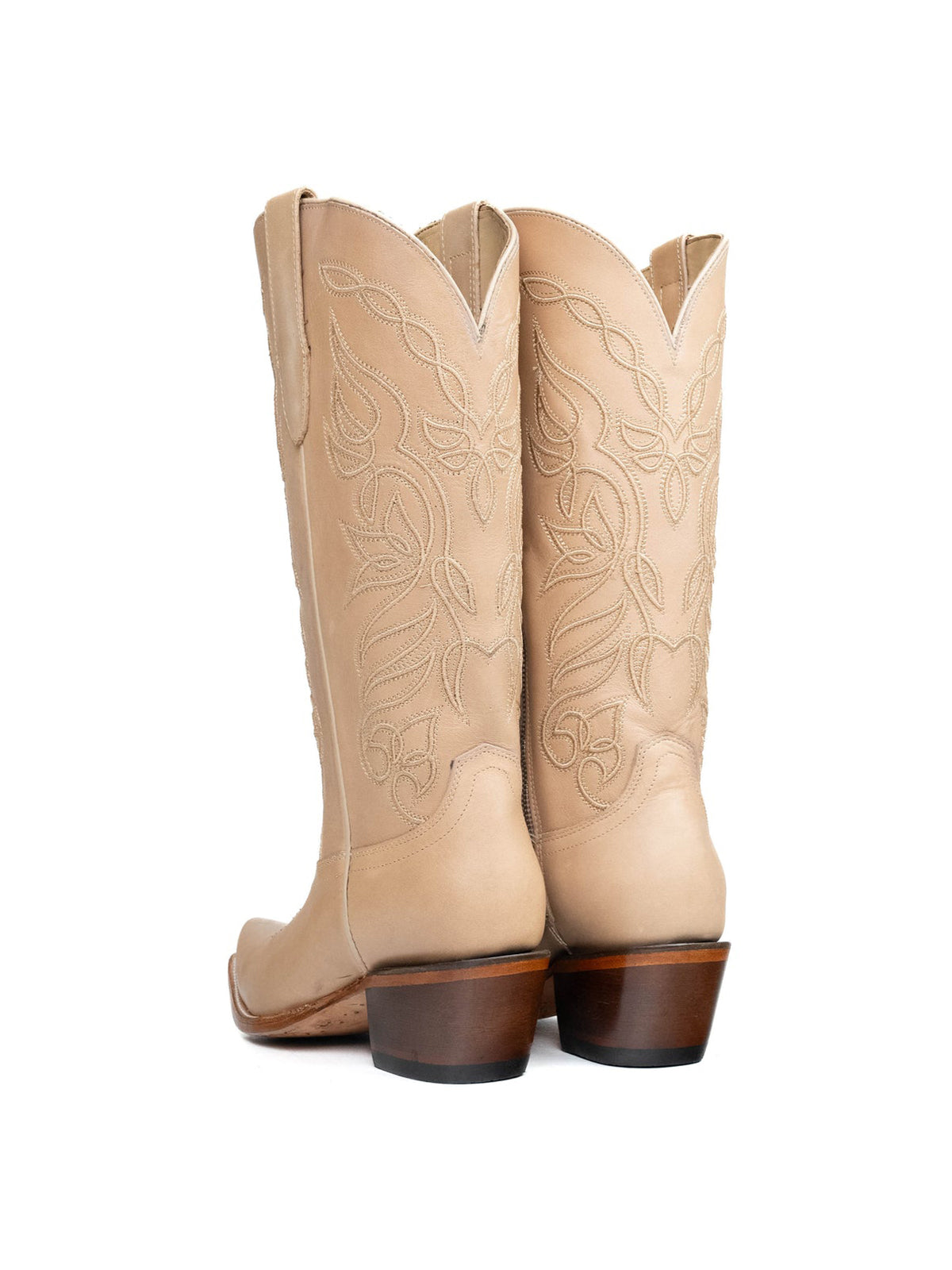 Latte Snip-Toe Chic Embroidery Half-Zip Western Mid Calf Cowgirl Boots