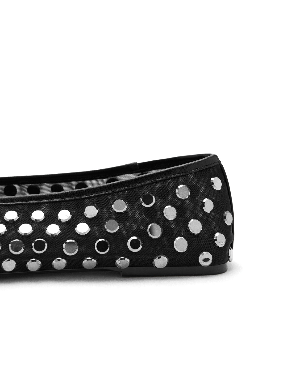 Black Mesh Round-Toe Studded Slip-On Classic Ballet Flats