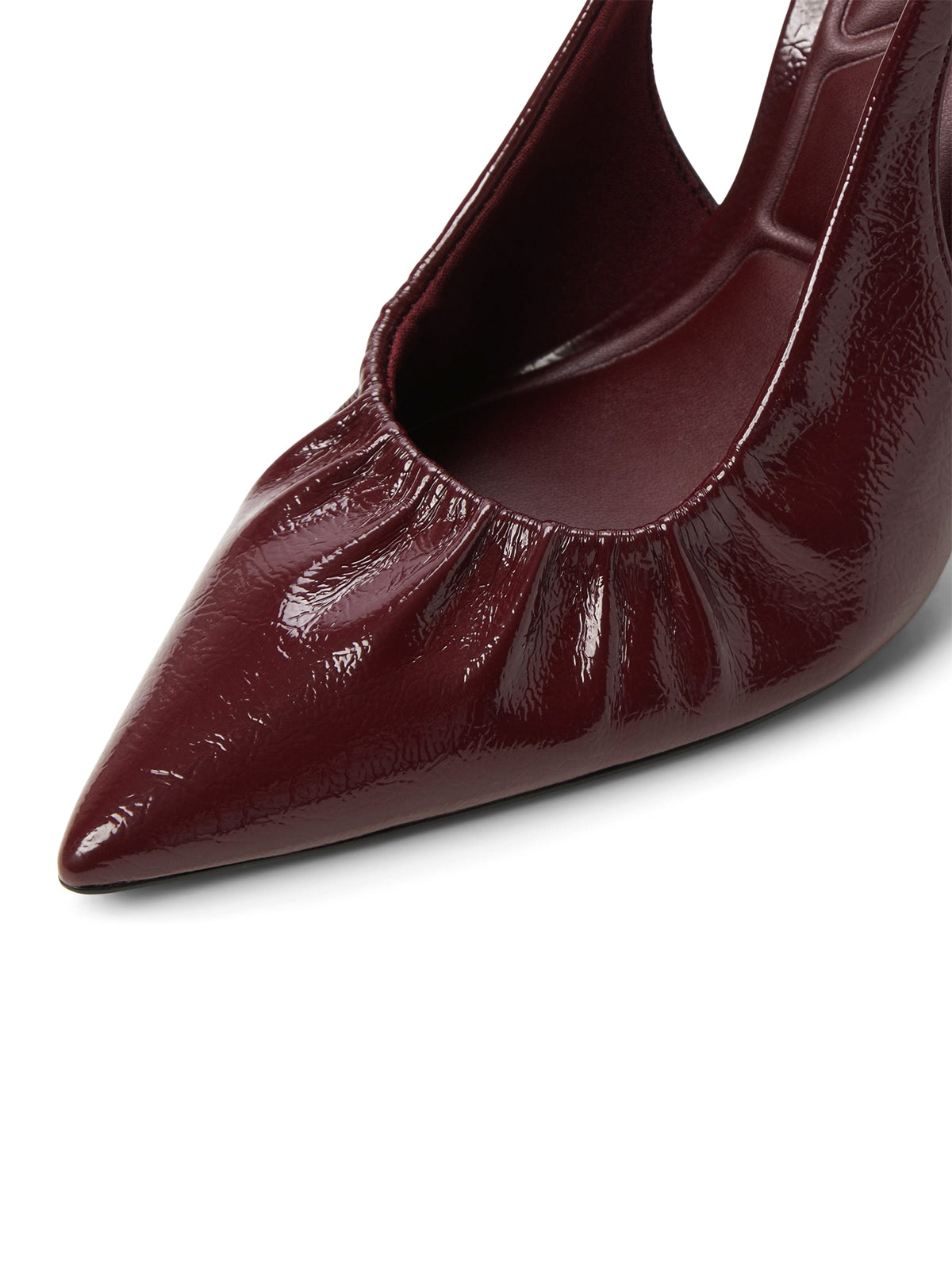 Patent Burgundy Pointed-Toe Ruched Vamp Slingback High Heels
