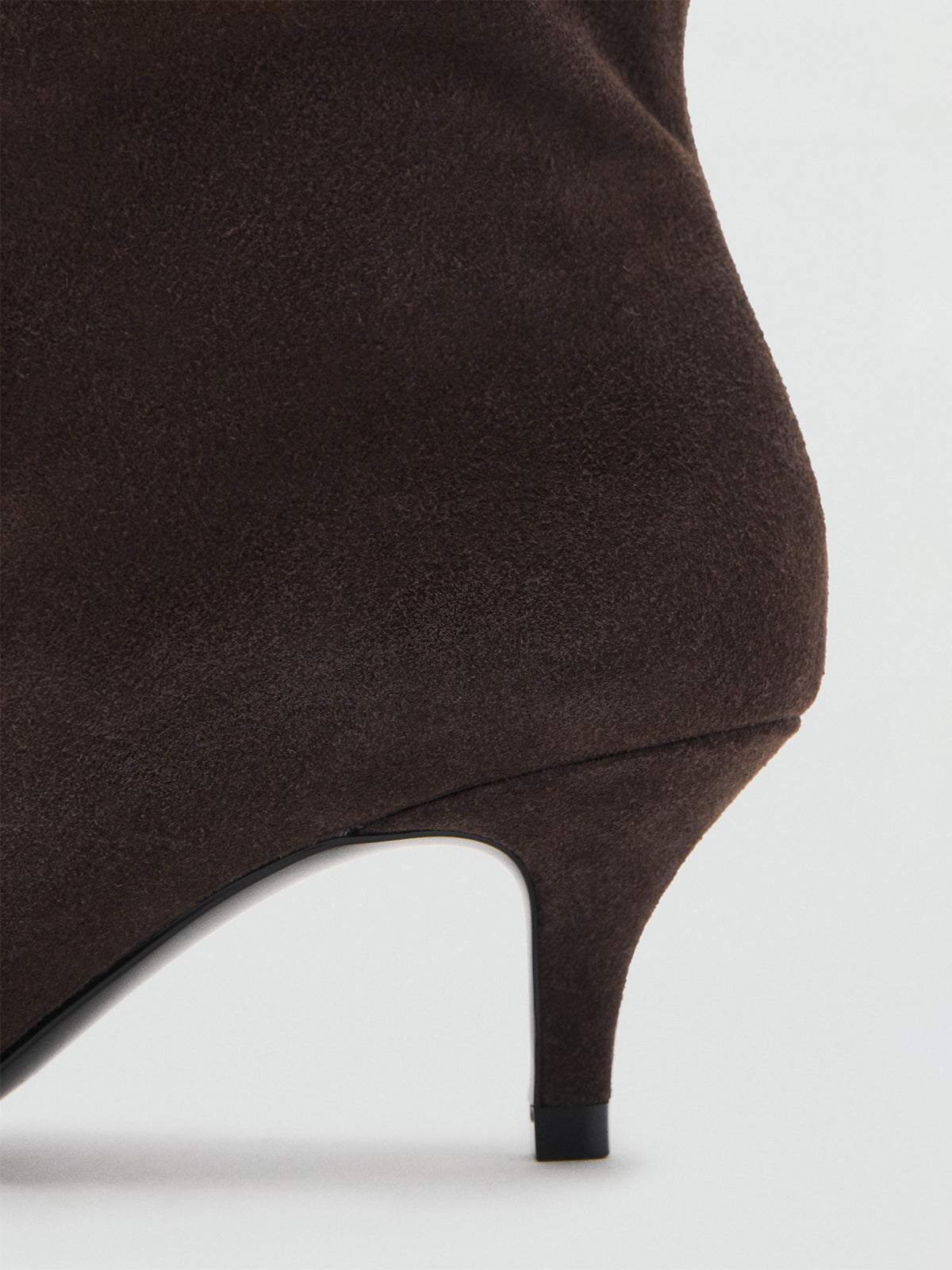 Chocolate Faux Suede Pointed-Toe Slip-On Mid Calf Stiletto Boots