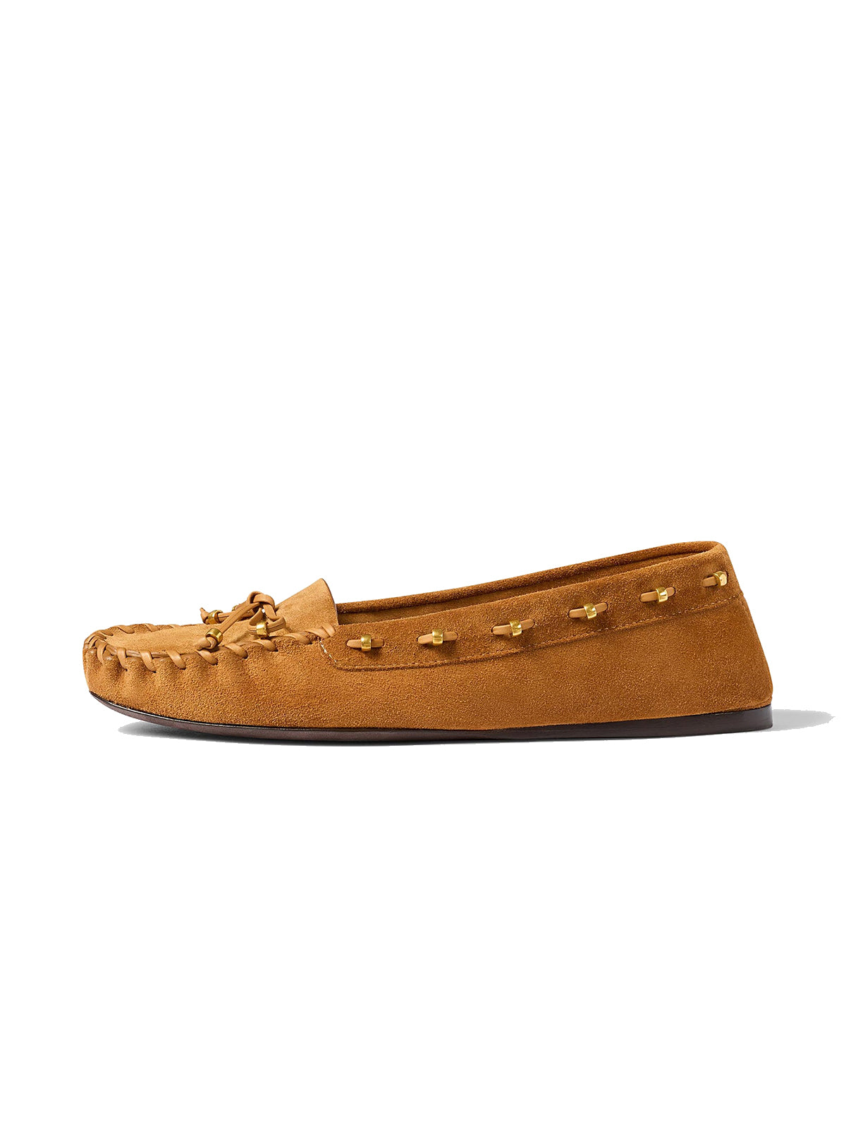 Caramel Cow Suede Square-Toe Running Stitch And Front Bow Flats