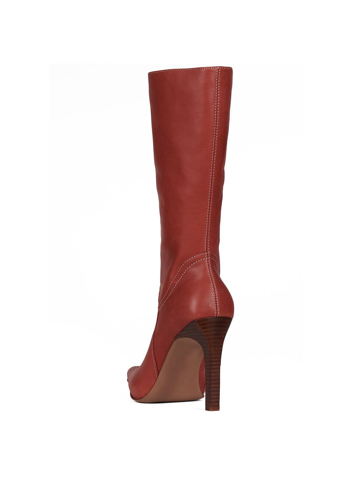 Dark Red Pointed-Toe Simple Full-Zip Stiletto Boots