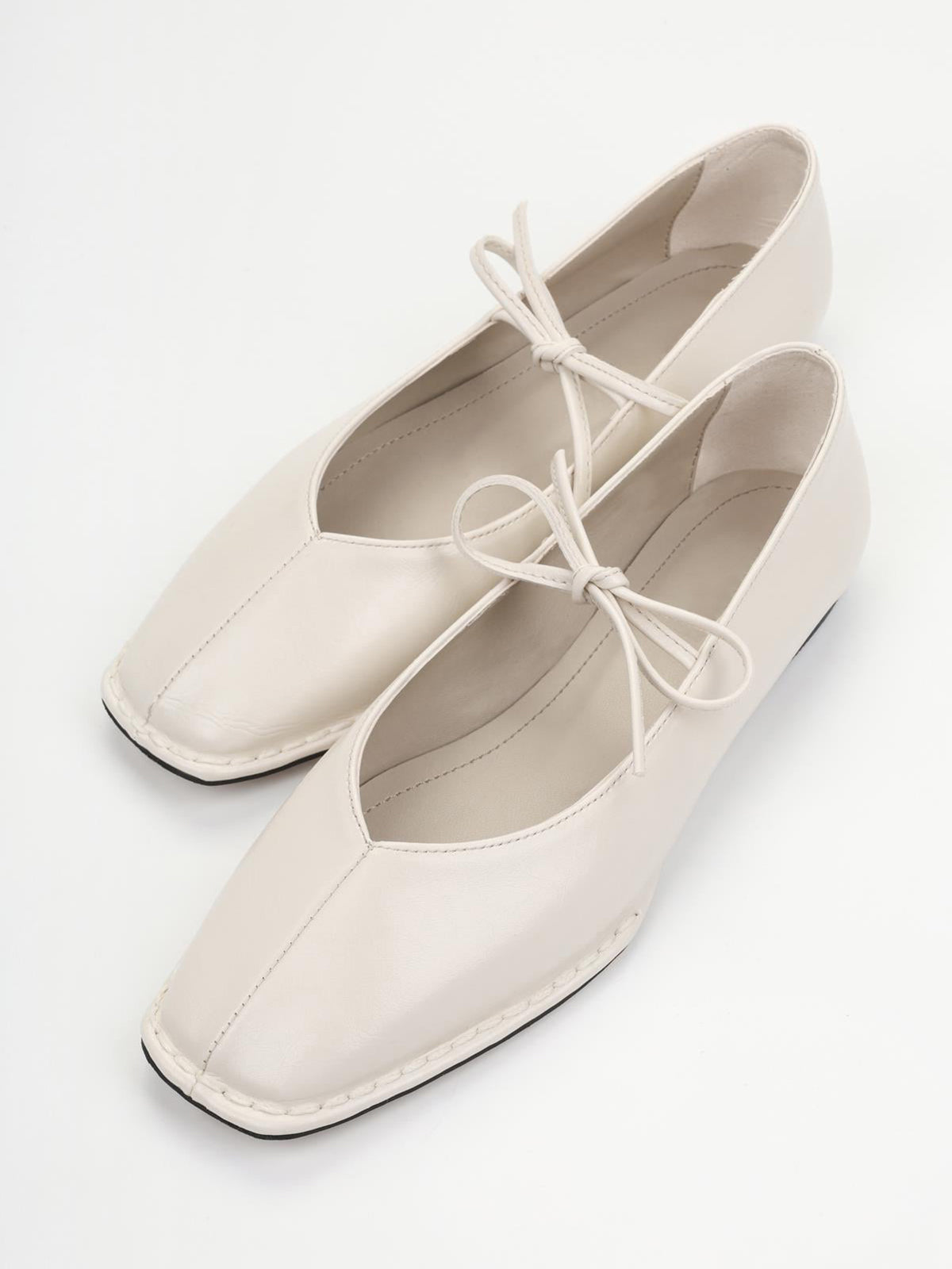Ivory Square-Toe Classic Bridge Strap Slip-On Stylish Flats