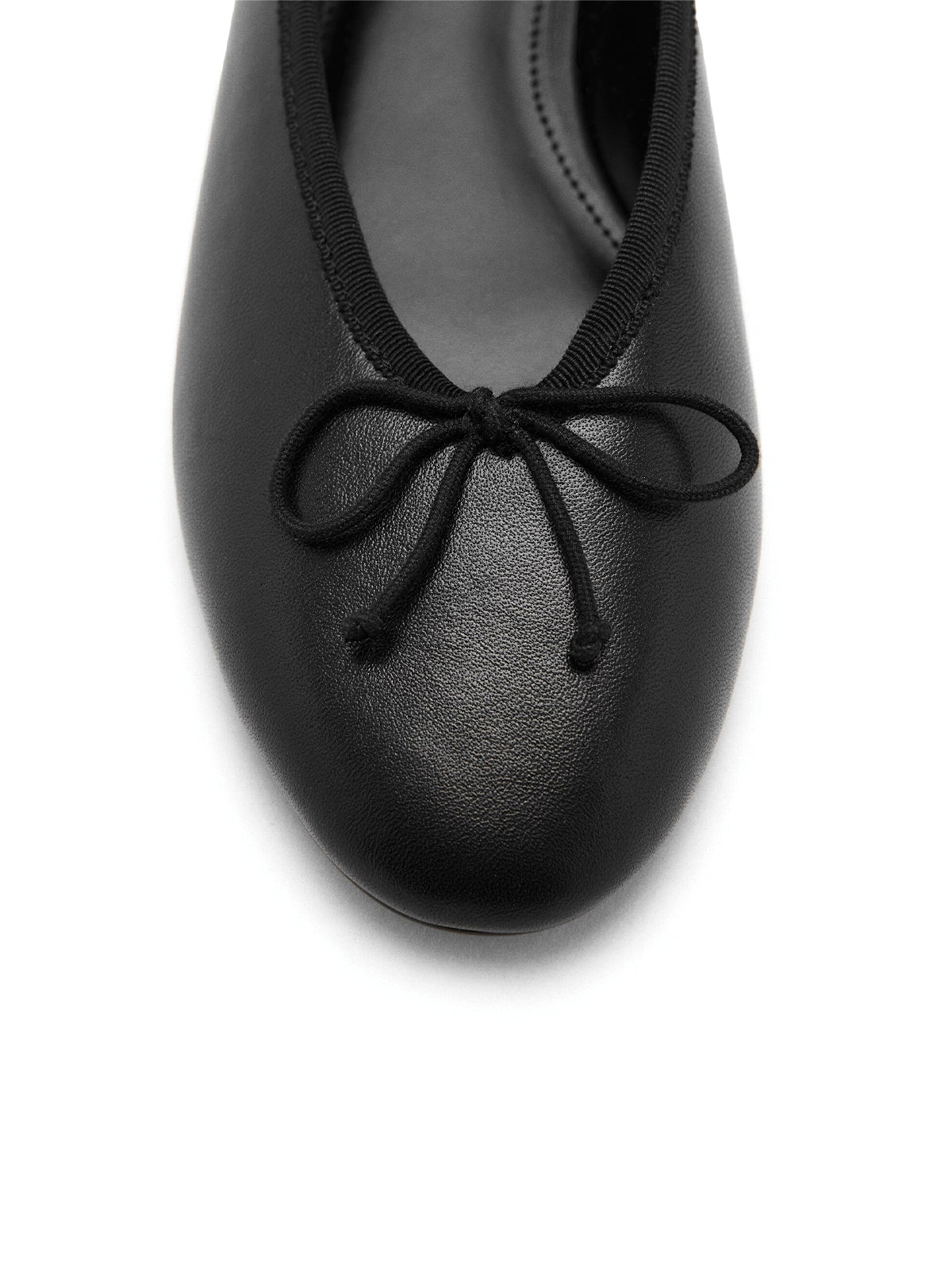 Black Vegan Leather Round-Toe Classic Ballet Flats With Front Bow
