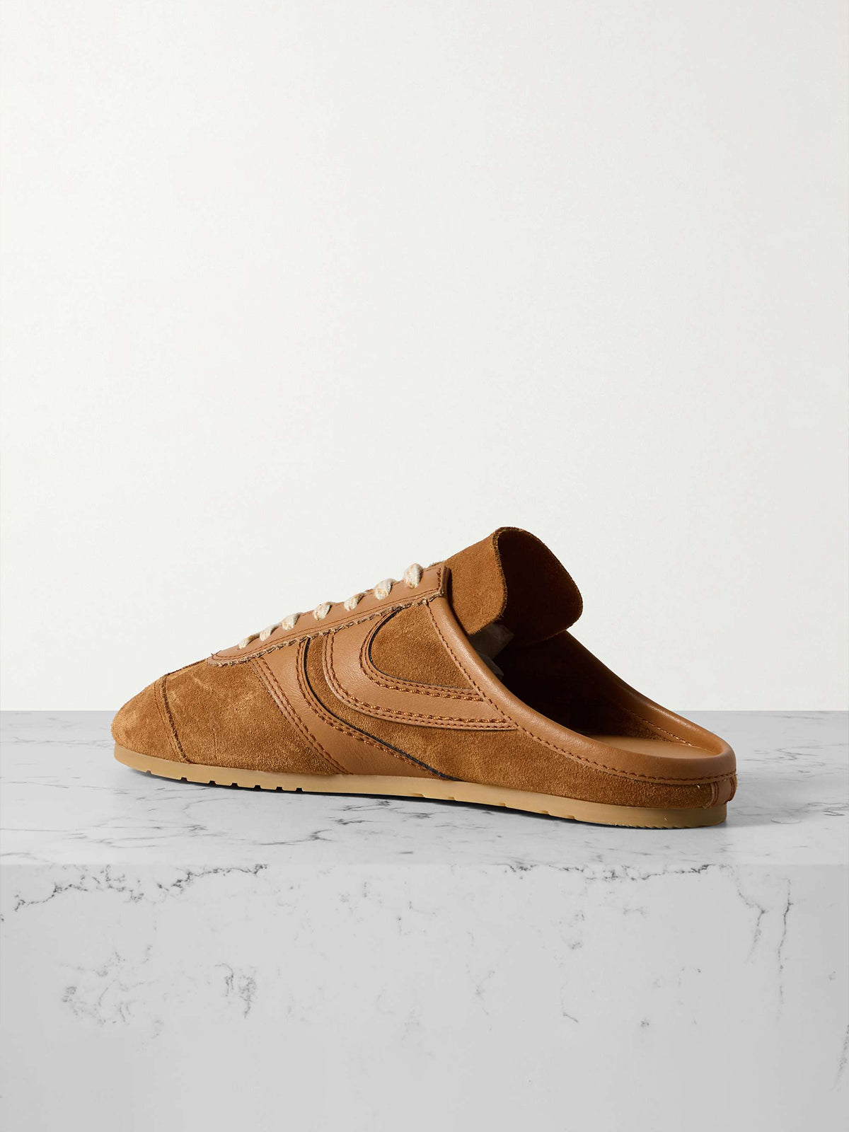 Tan Faux Suede And Vegan Leather Square-Toe Lace-Up Sneakers Flats