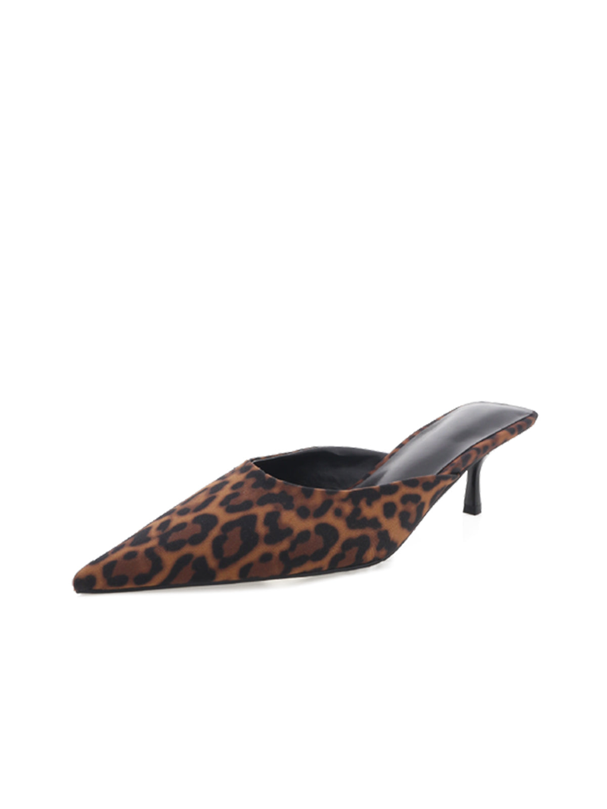 Leopard Faux Suede Pointed-Toe Simple Slip-On Kitten Heels