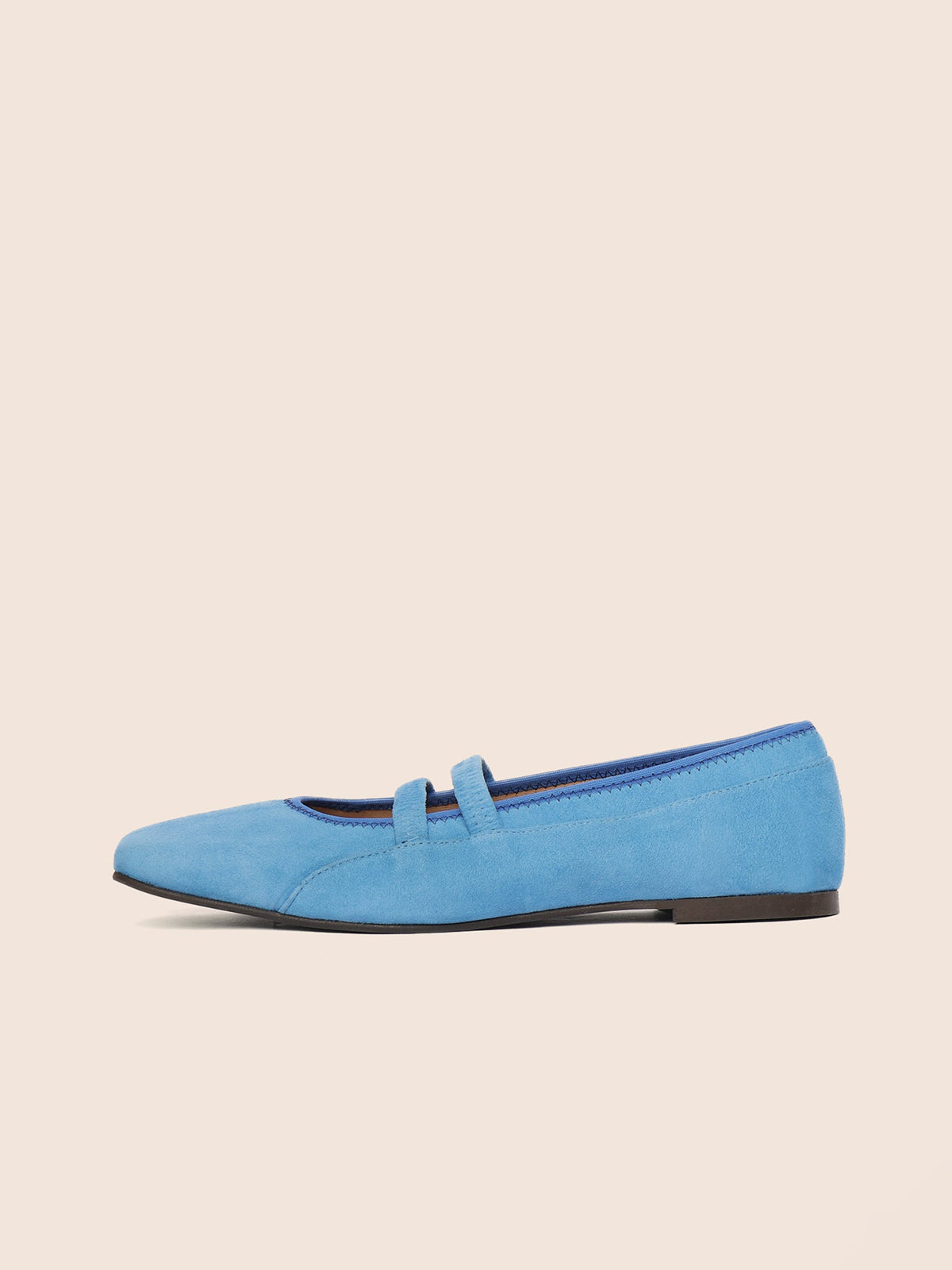 Blue Faux Suede Square-Toe Double Mary Jane Classic Ballet Flats