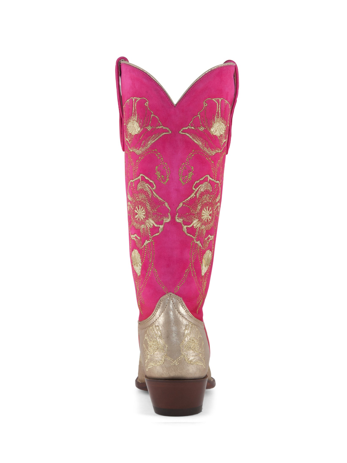Contrast Pink And Metallic Rose Gold Snip-Toe Floral Embroidery Mid Calf Cowgirl Boots