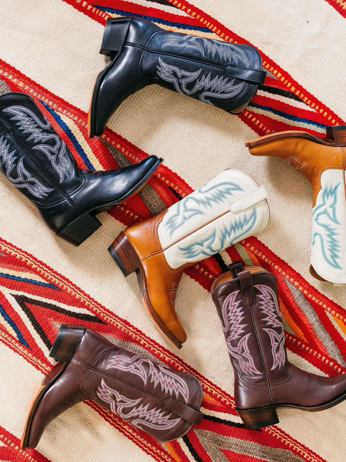 Almond-Toe Classic Western Embroidery Mid Calf Cowgirl Boots - Wine Red