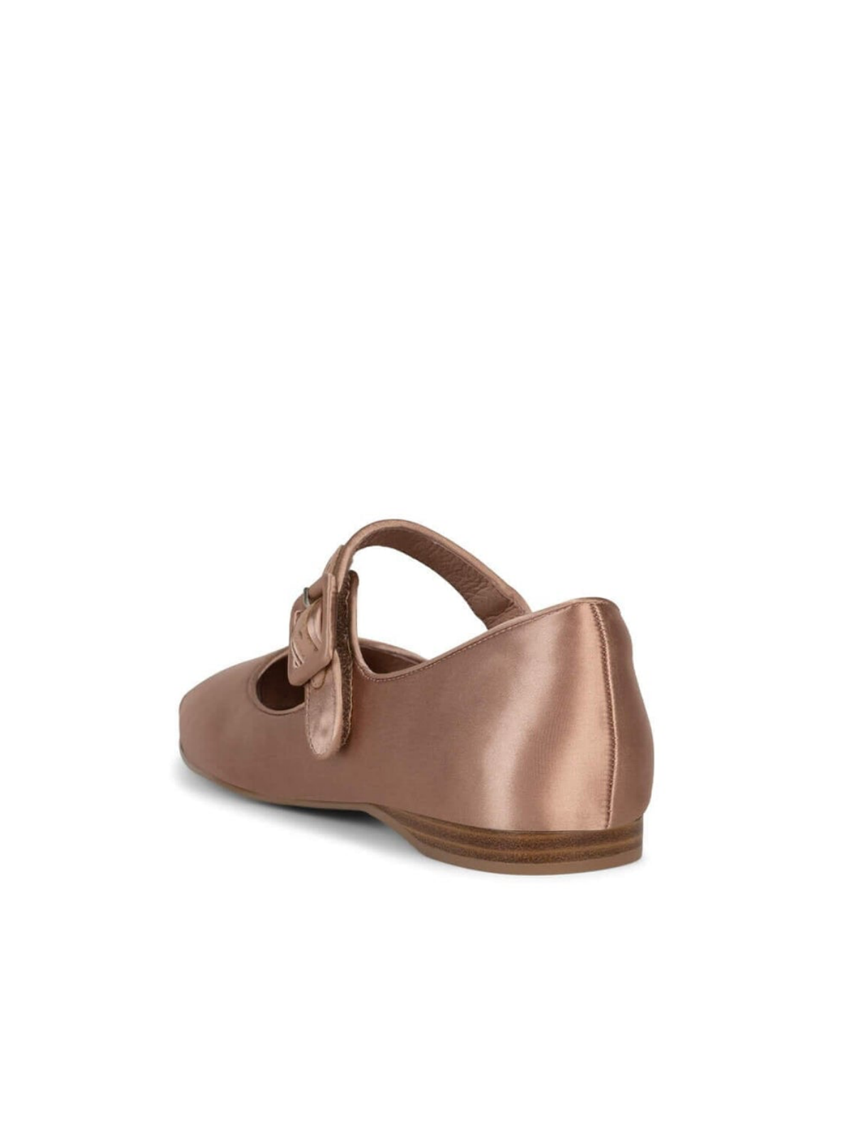 Dark Natural Satin Square-Toe Bridge Strap Ballet Flats With Bow