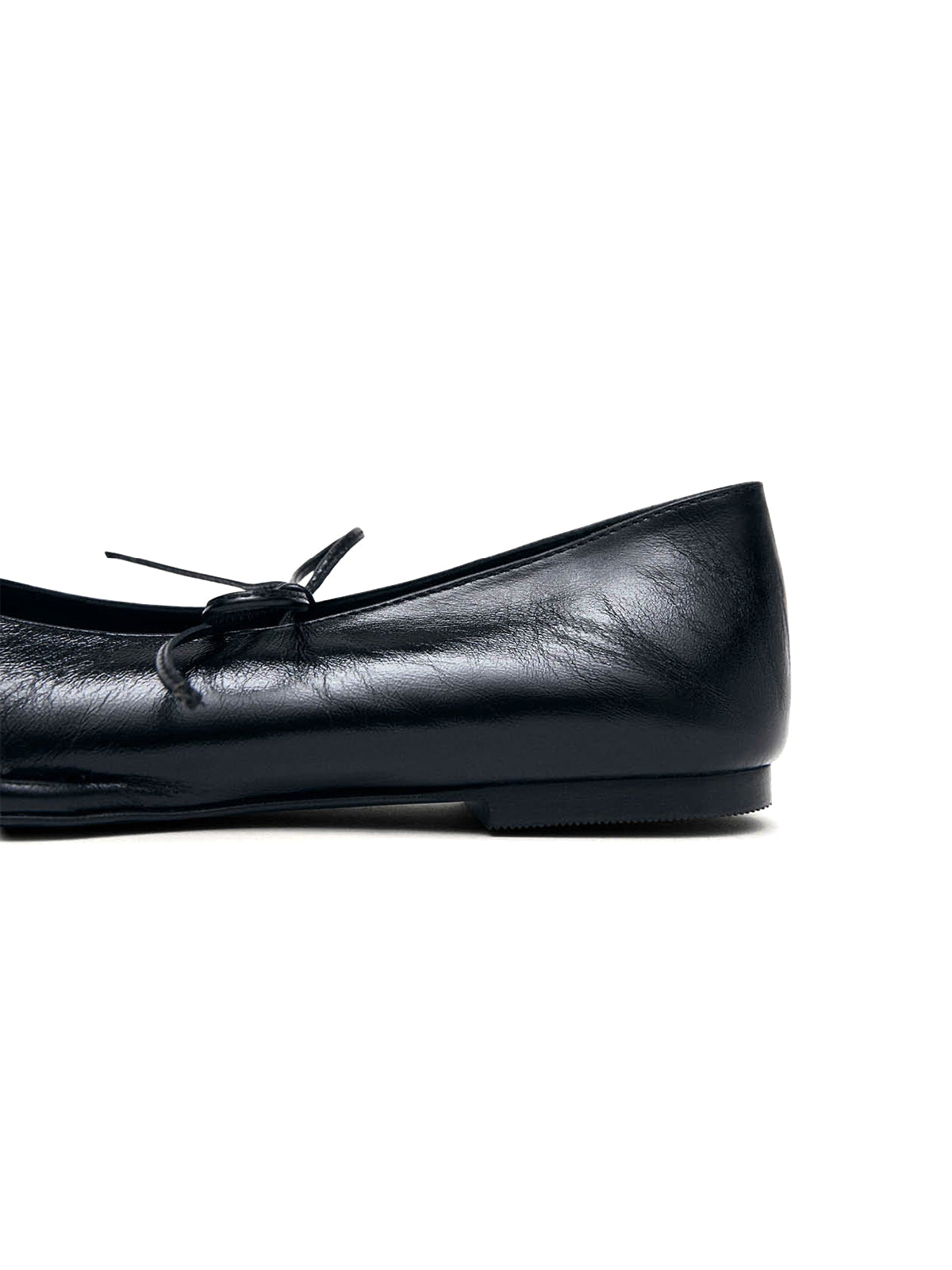 Black Square-Toe Studs And Middle Strap Ballet Flats