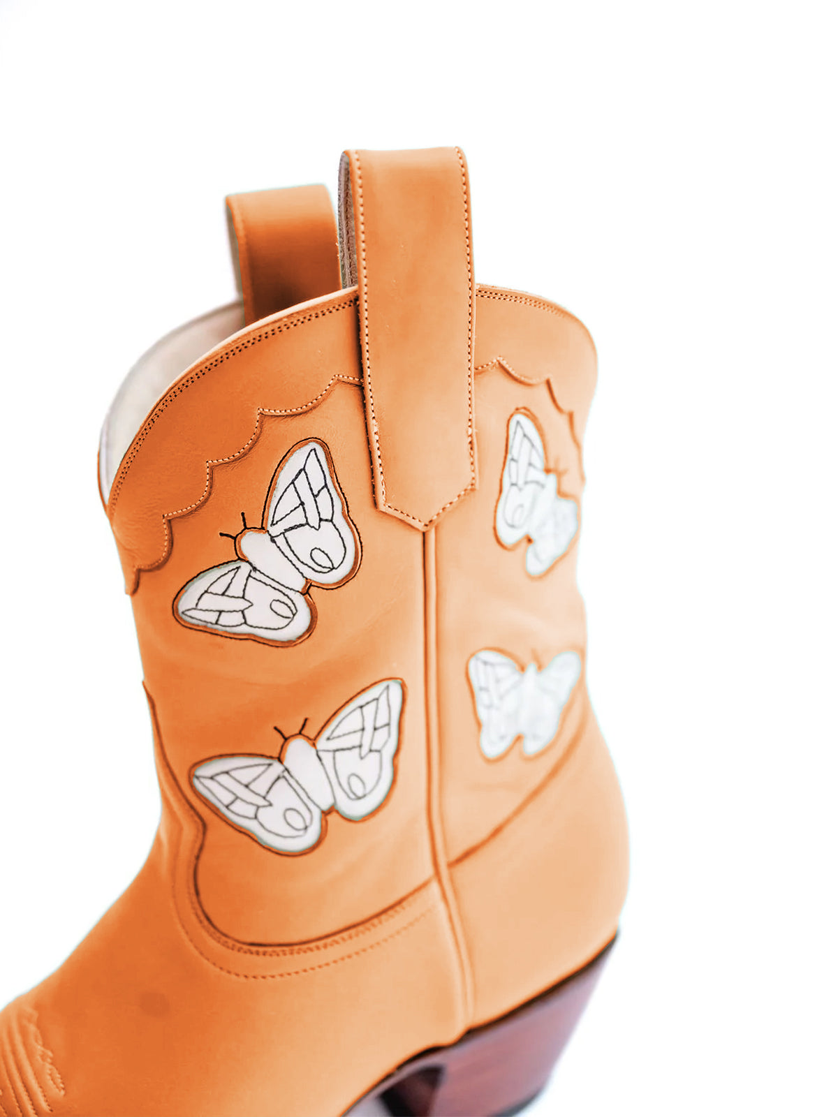 Honey Almond-Toe Butterfly Inlay Ankle Cowgirl Boots