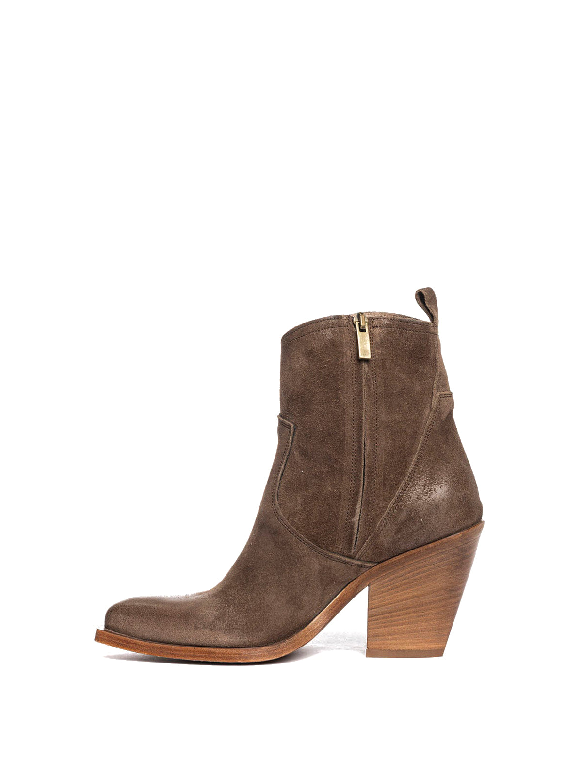 Brown Faux Suede Snip-Toe Side Full-Zip Classic Ankle Cowgirl Boots