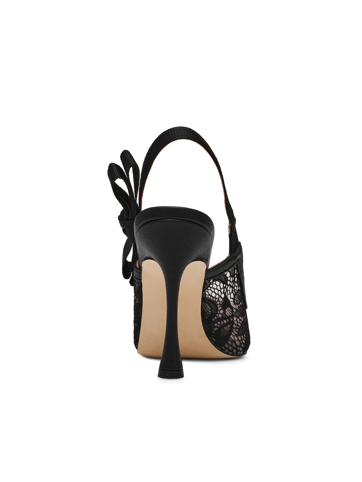 Black Lace Mesh Pointed-Toe Slingback With Bow High Heels