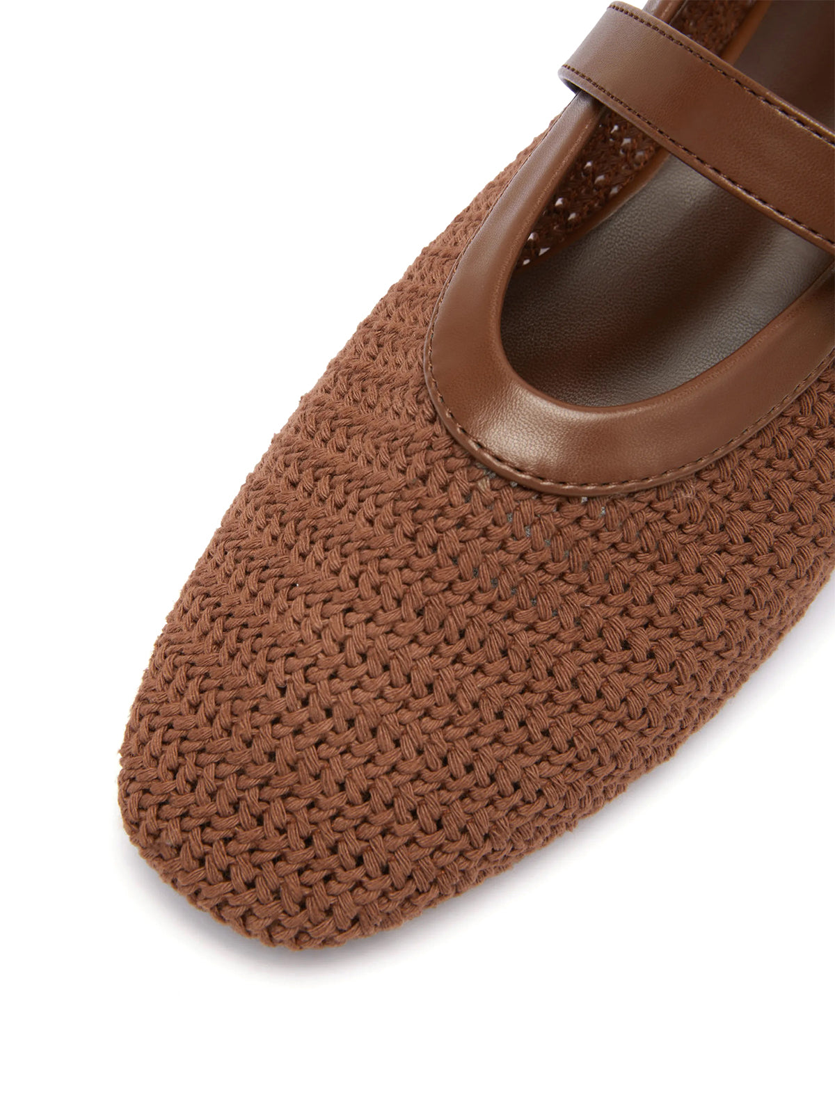 Brown Woven Square-Toe Classic Mary Jane Flats