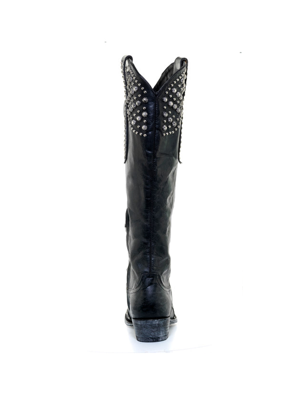 Black Snip-Toe Studs Half-Zip Knee High Cowgirl Boots