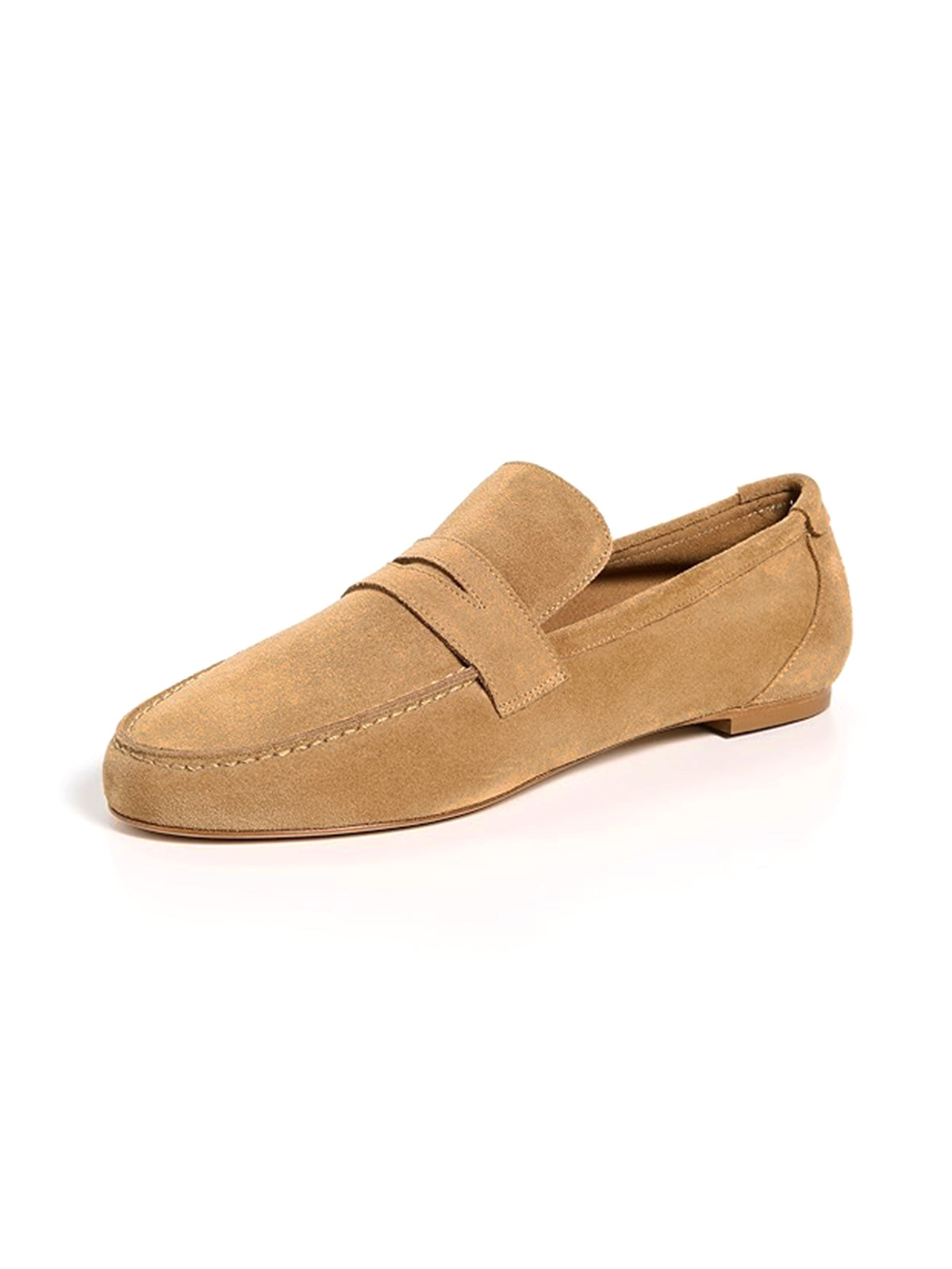 Round-Toe Slip-On Classic Loafers Flats - Tan Faux Suede