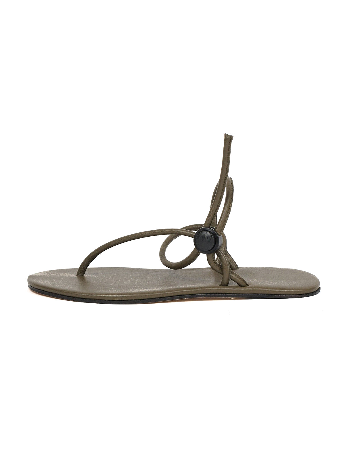 Olive Green Round-Toe Flip-Flops String Detail Slip-On Flats