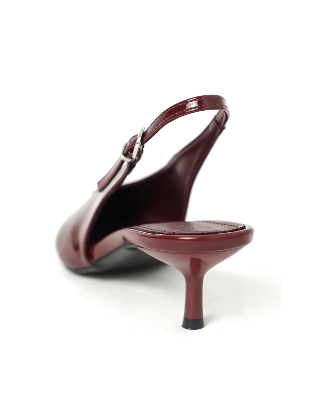 Patent Burgundy Pointed-Toe Slingback With Buckle Kitten Heels