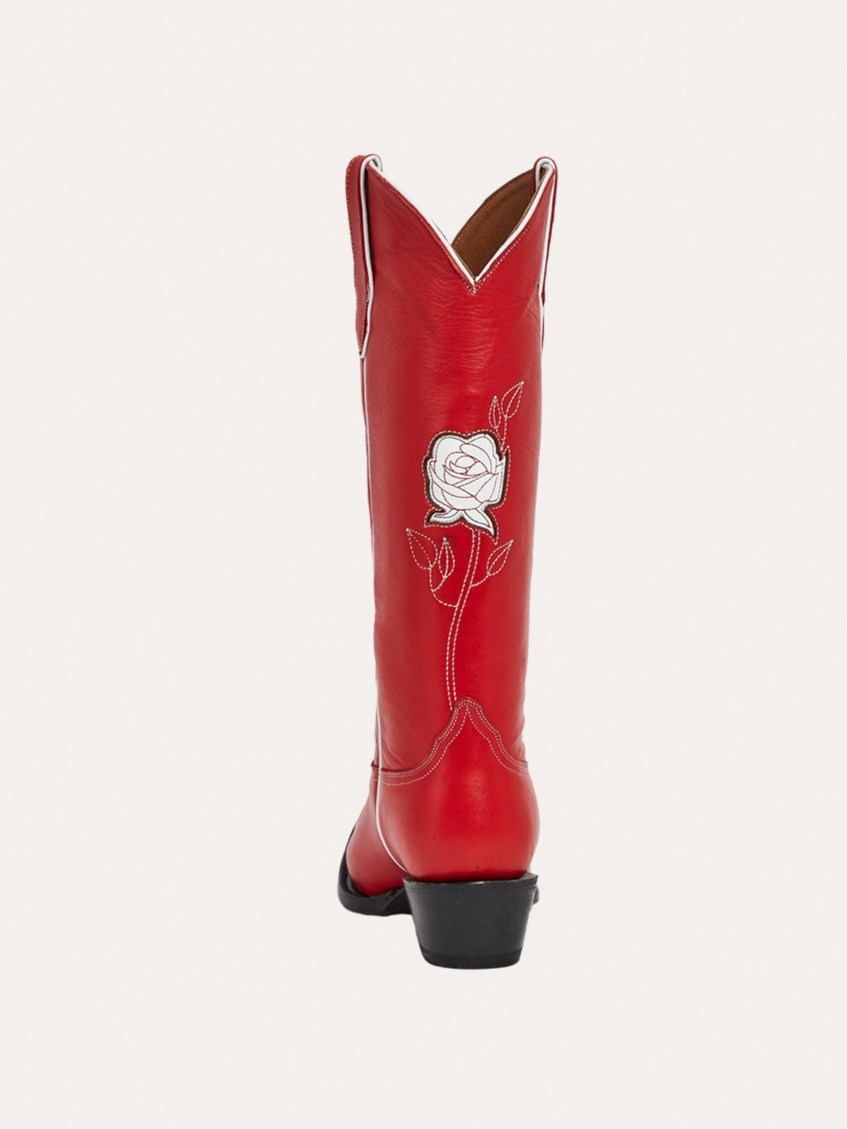 Contrast White And Red Snip-Toe Embroidery Rose Inlay Mid Calf Cowgirl Boots
