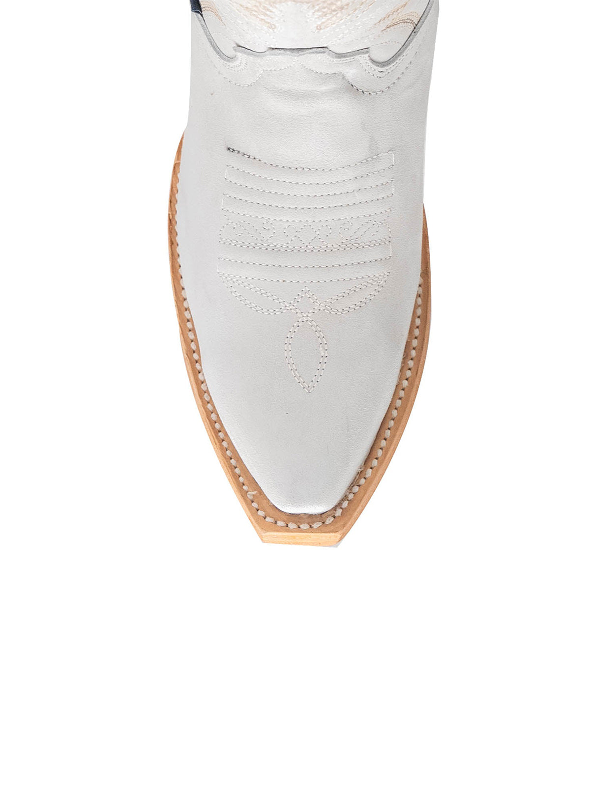 White Snip-Toe Western Classic Embroidery Mid Calf Cowgirl Boots