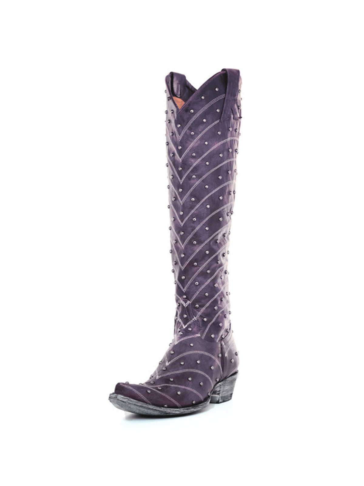 Purple Snip-Toe Embroidery And Full Studs Half-Zip Knee High Cowgirl Boots