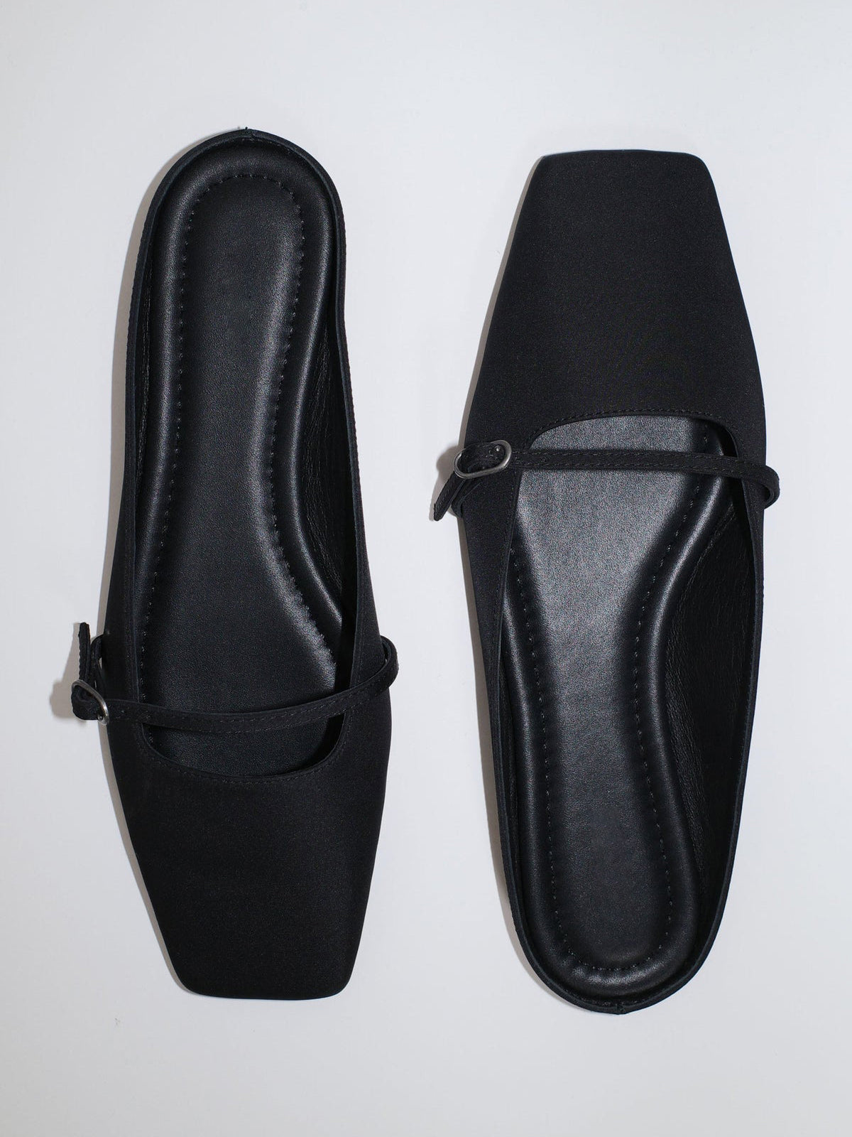 Black Square-Toe Front Strap Slip-On Flats