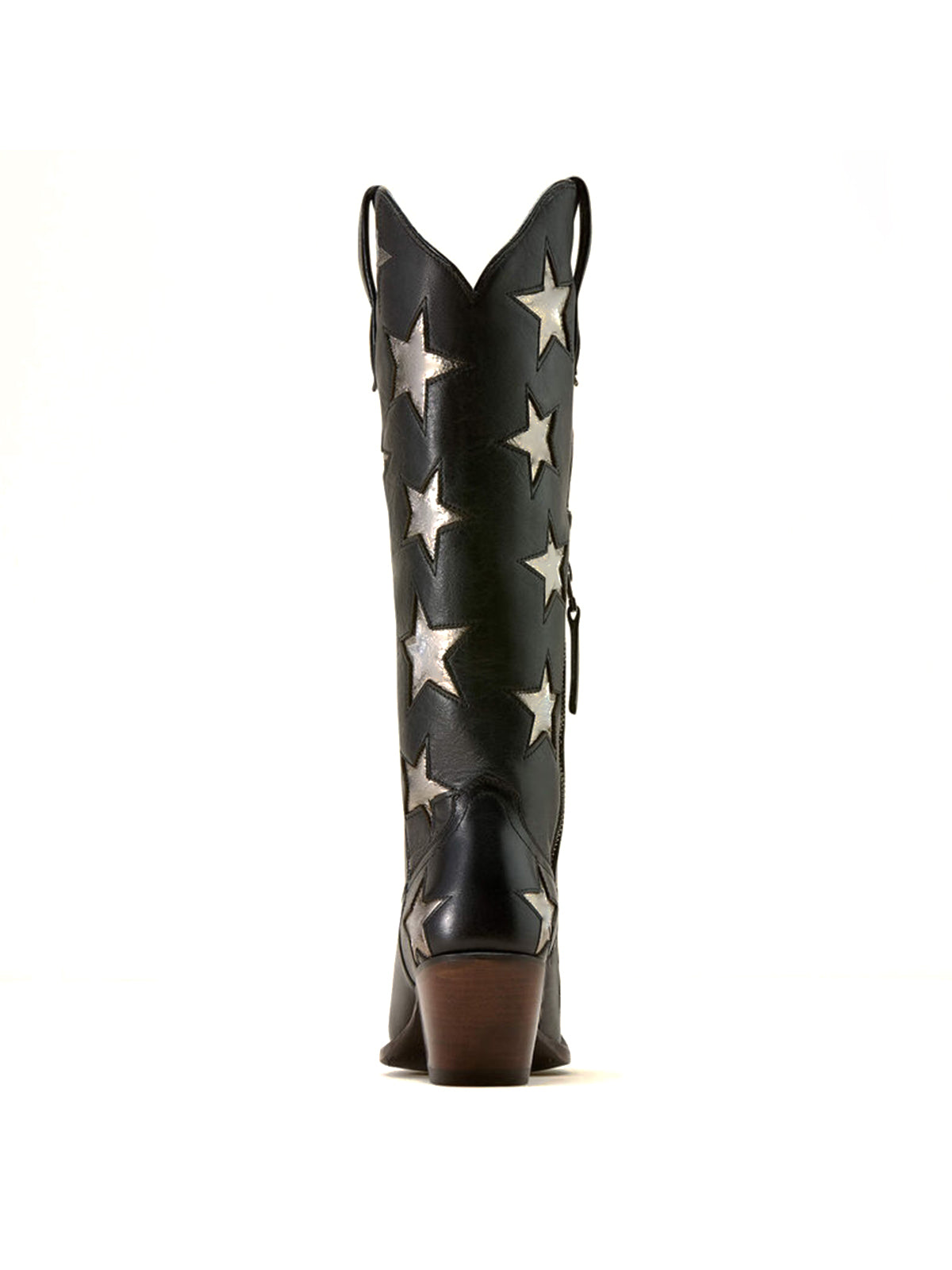 Black Snip-Toe Metallic Stars Inlays Chic Wide Calf Knee High Cowgirl Boots