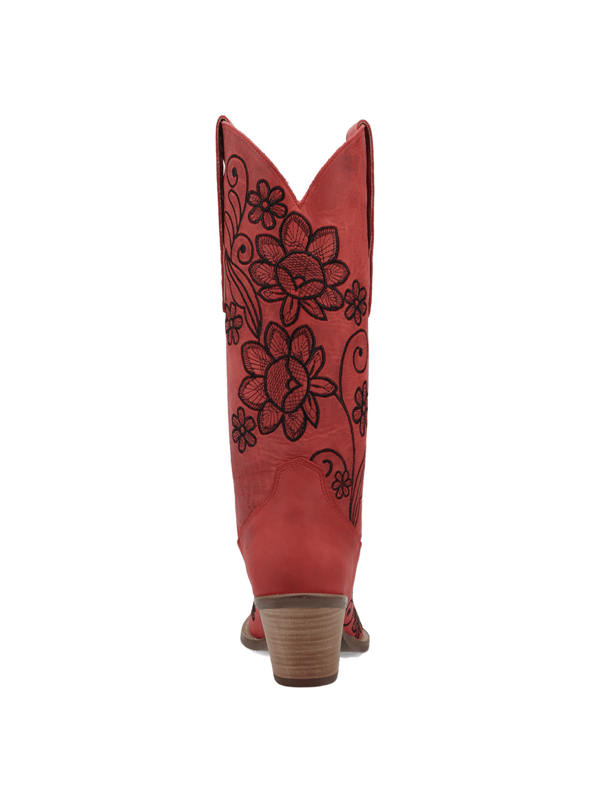 Red Snip-Toe Flourishing Flowers Embroidery Mid Calf Cowgirl Boots