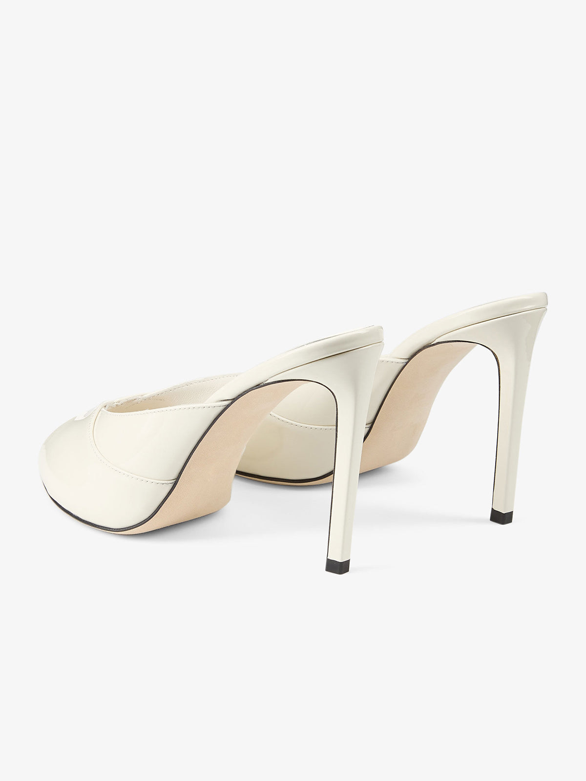 Patent Ivory Peep Round-Toe Slip-On Mules High Heels