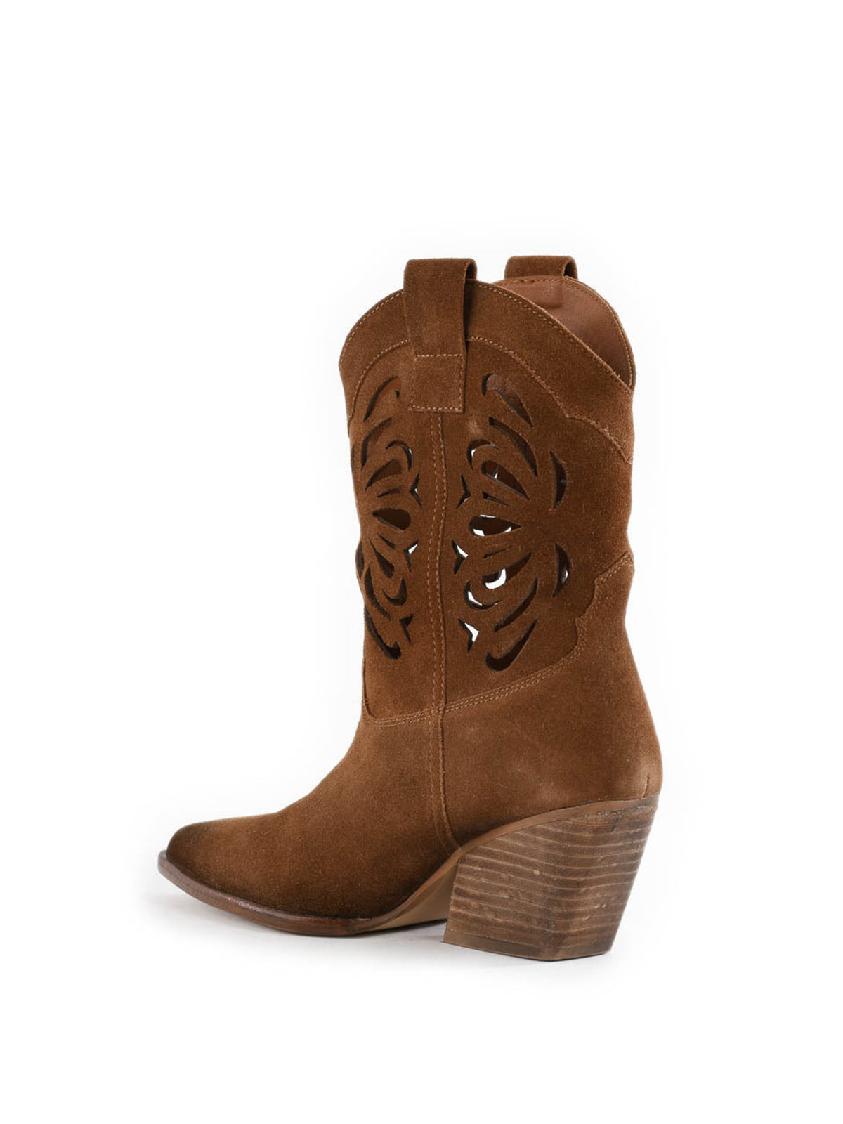Brown Faux Suede Pointed-Toe Chic Cutout Ankle Cowgirl Boots