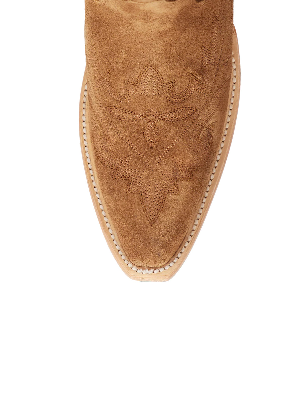 Snip-Toe Embroidery Half-Zip Back Lace-Up Knee High Cowgirl Boots - Toffee Faux Suede