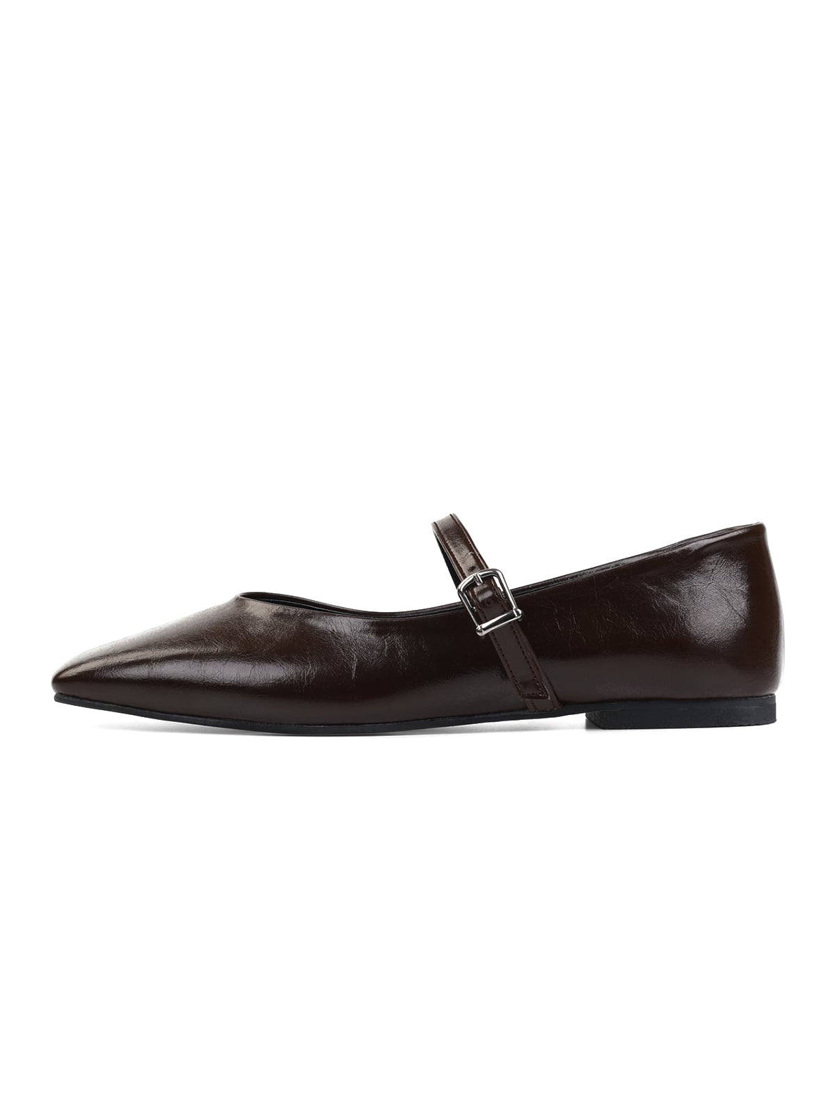 Coffee Square-Toe Buckle Bridge Strap Stylish Ballet Flats
