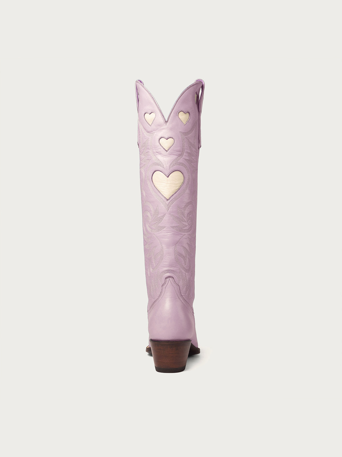 Ivory Heart Inlay Embroidery Almond-Toe Knee High Wide Calf Cowgirl Boots - Purple
