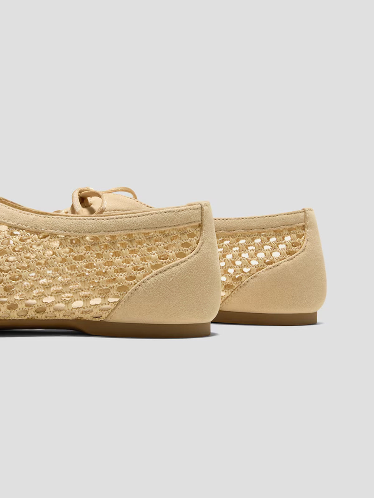 Nude Grass Woven And Faux Suede Square-Toe Lace-Up Chic Flats