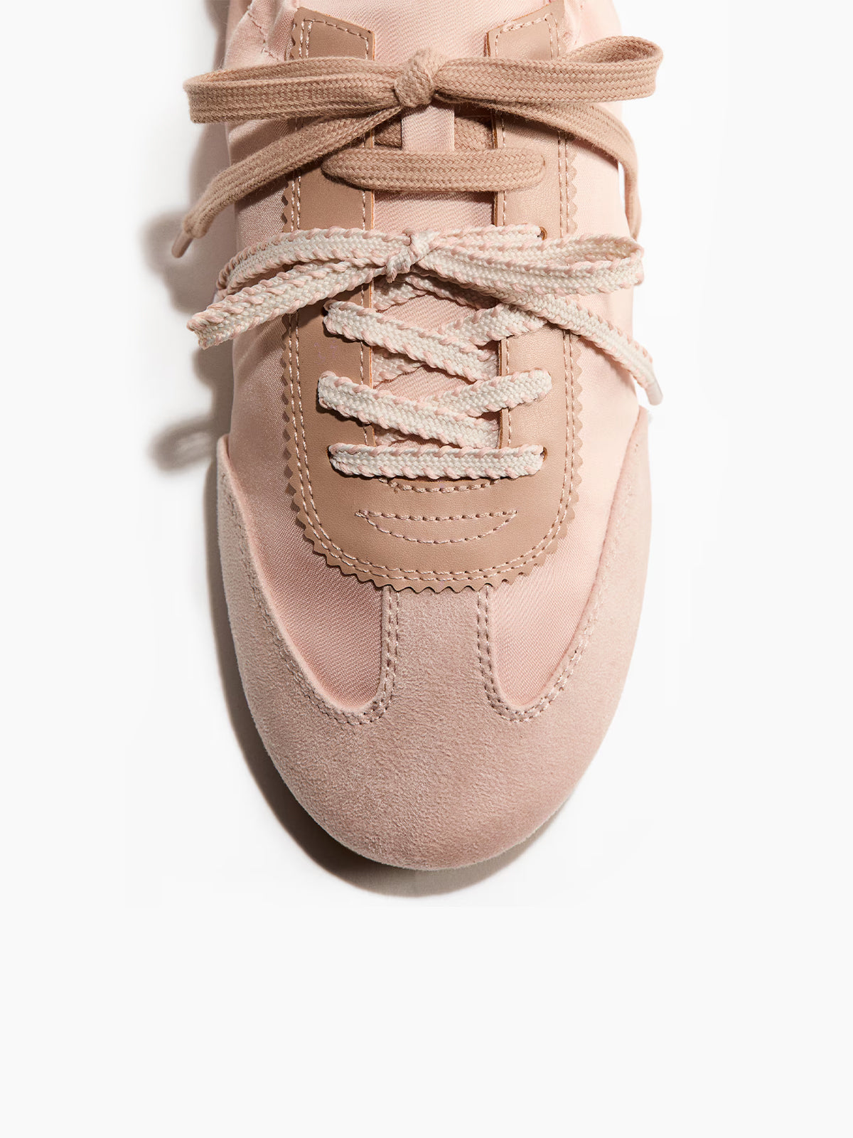 Light Pink Round-Toe Front Lace-Up Flats Sneakers