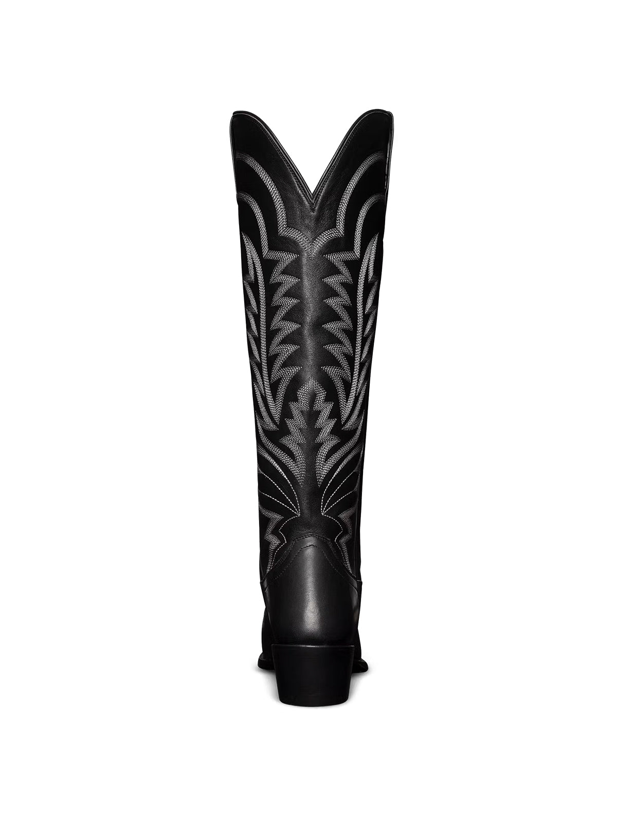 Western Embroidery Almond-Toe Tall Knee High Cowgirl Boots - Black