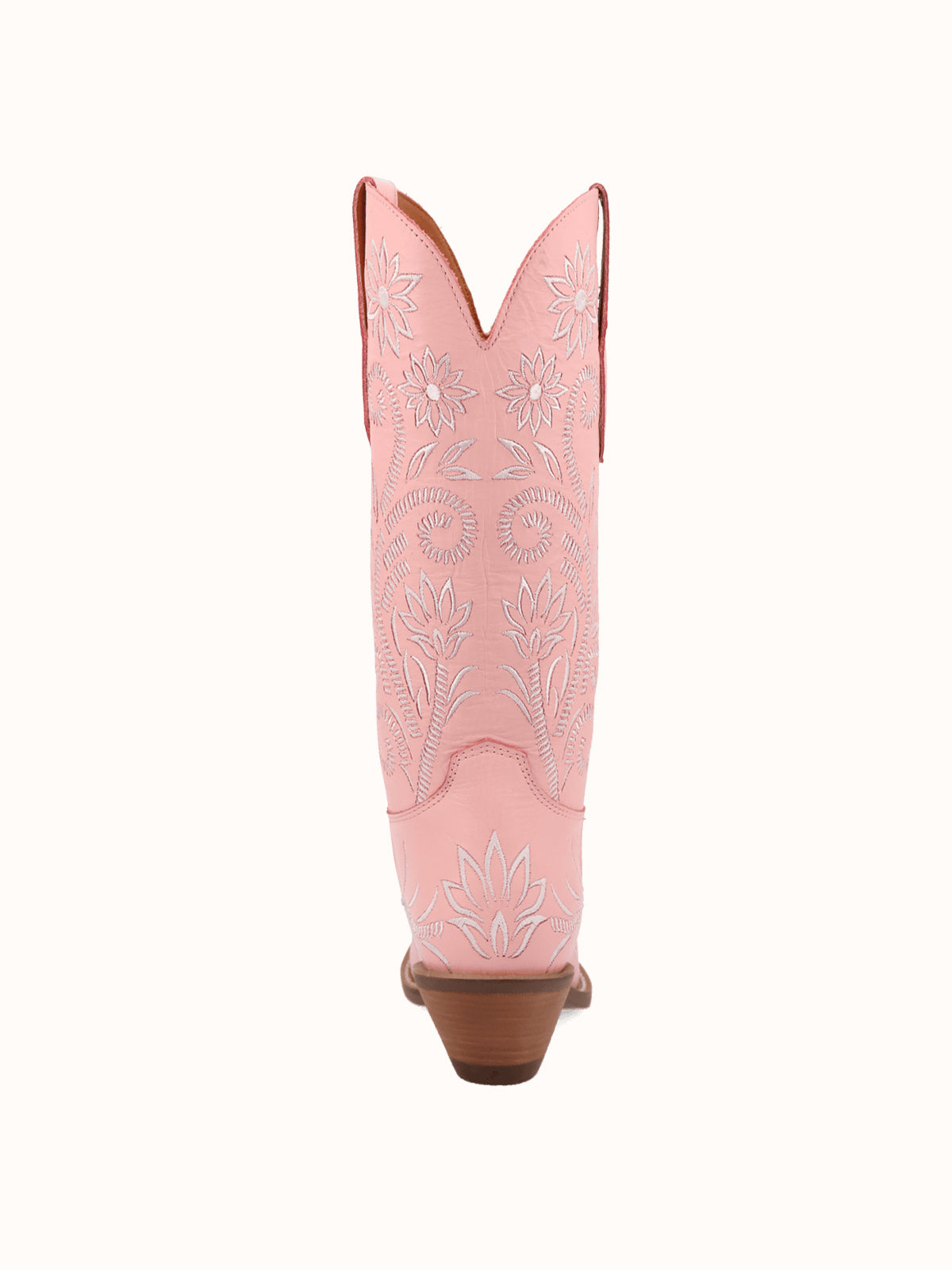 Pink Snip-Toe White Flowers Embroidery Chic Mid Calf Cowgirl Boots
