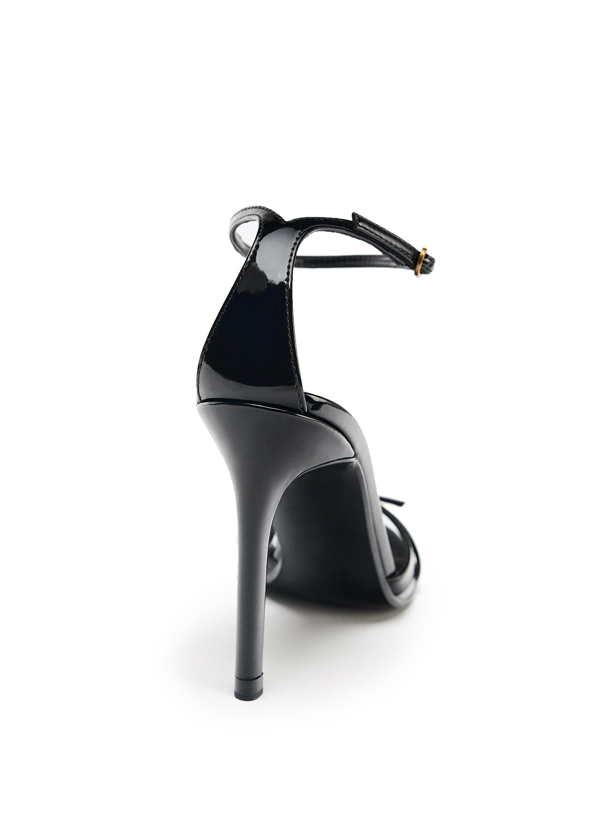 Patent Black Round-Toe Front Straps And Ankle Strap High Heels