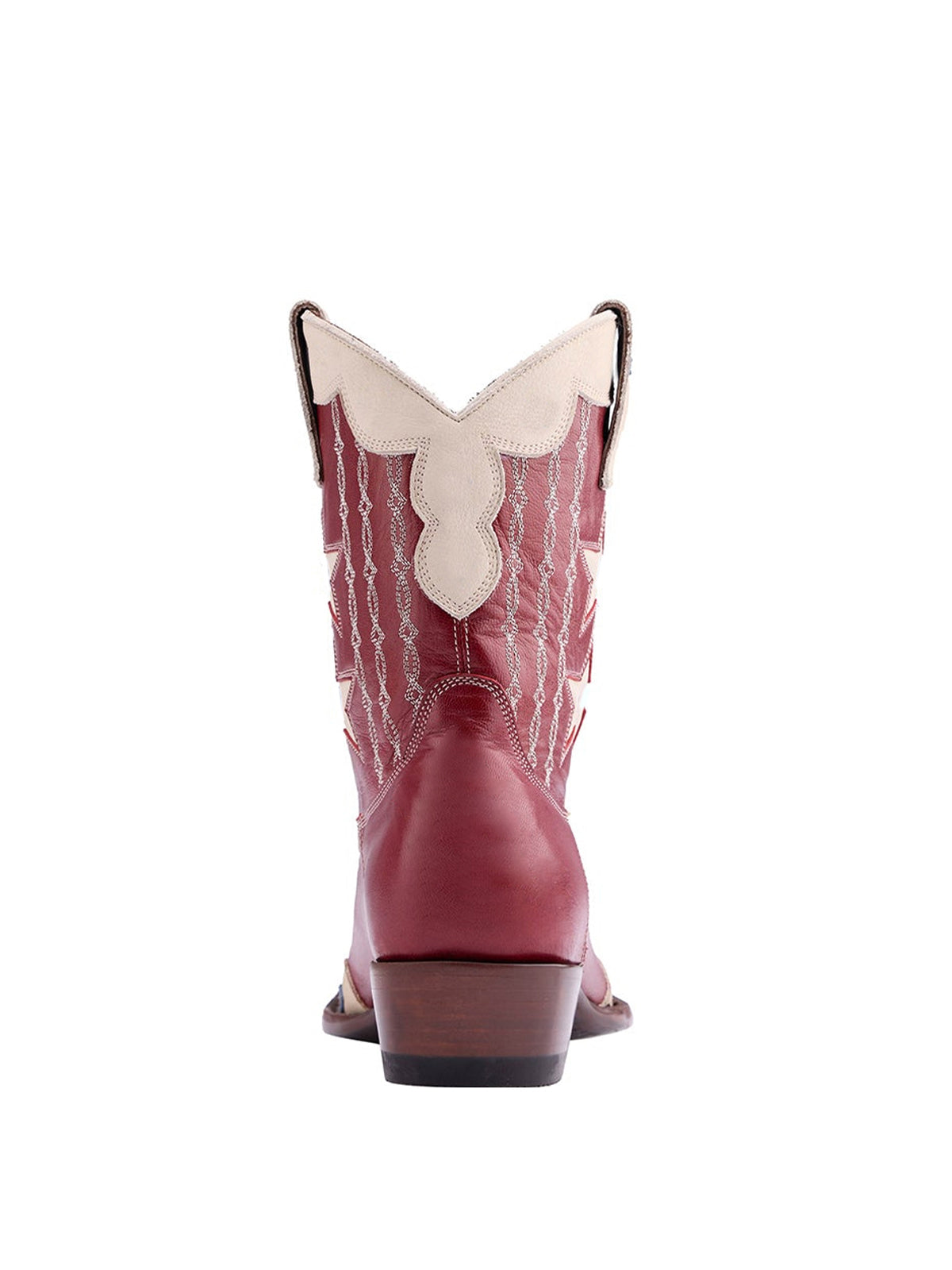 Snip-Toe Stars Inlay Chic Embroidery Ankle Cowgirl Boots - Red And Ivory