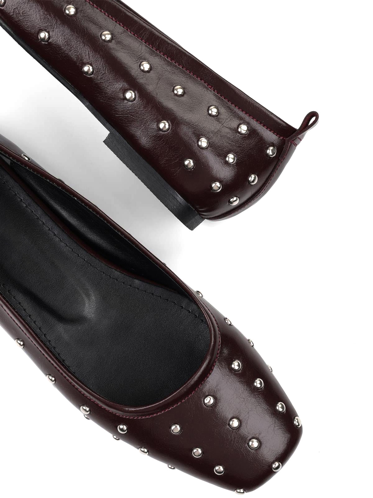Burgundy Square-Toe Tiny Studs Slip-On Flats