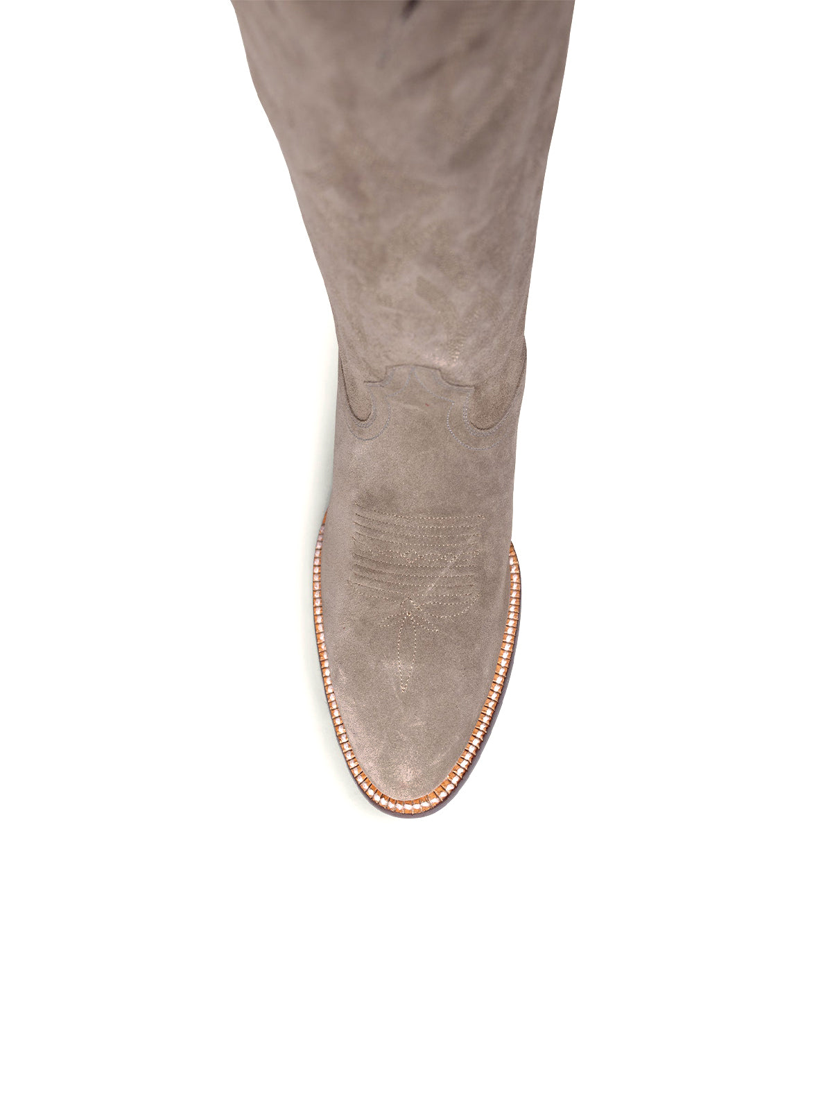 Silver Lightning Inlay Stitch Embroidery Almond-Toe Wide Calf Knee High Cowgirl Boots - Gray