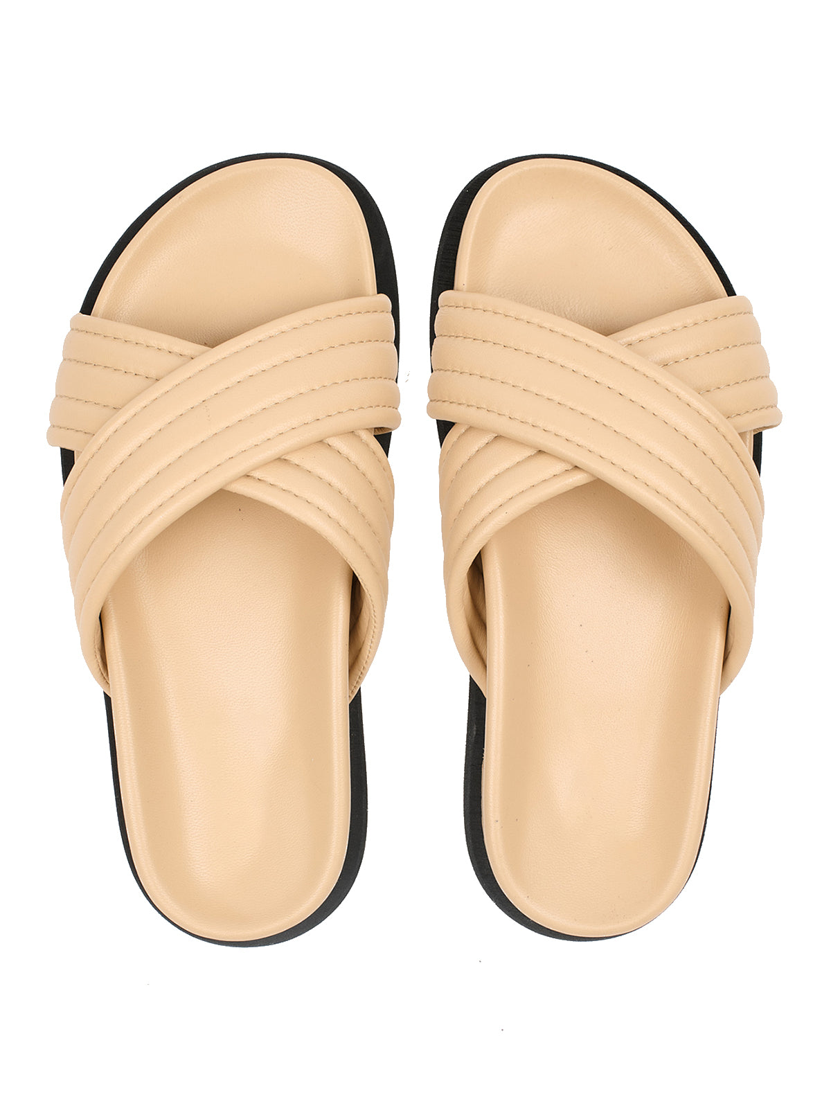 Beige Square-Toe Crossed Straps Chic Backless Flats