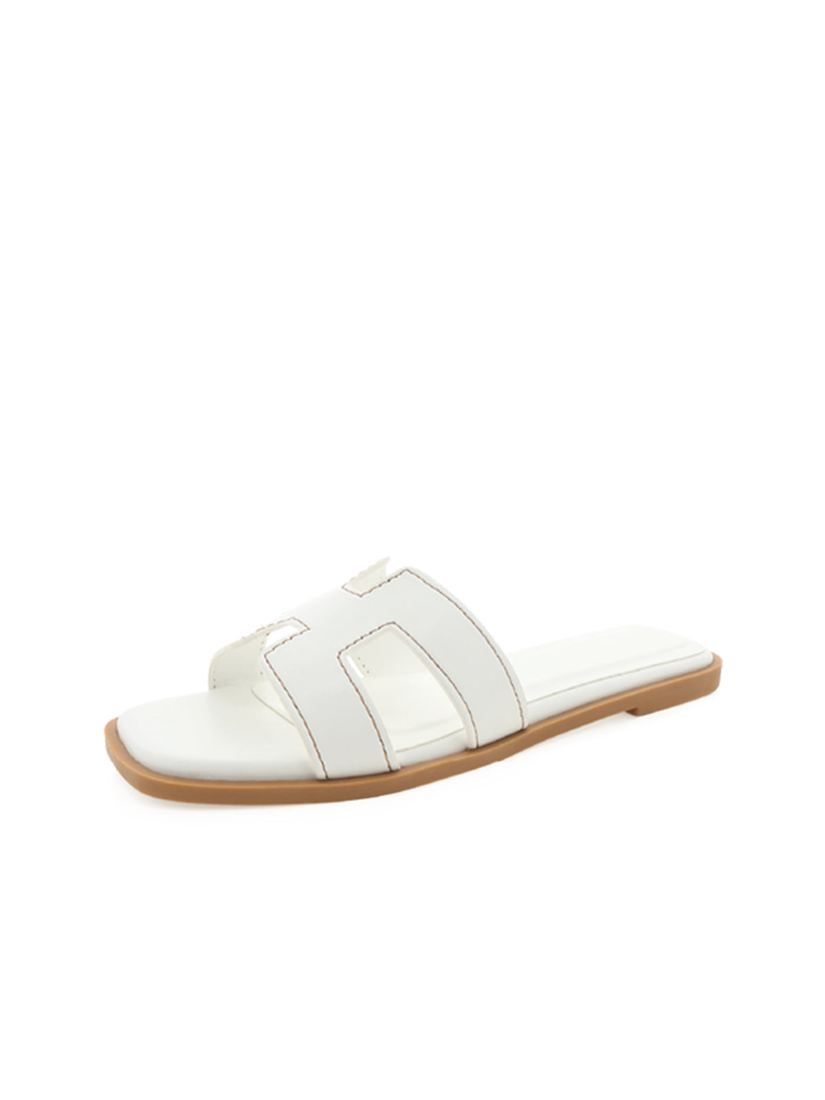 White Open Square-Toe Slip-On Simple Sandals Flats