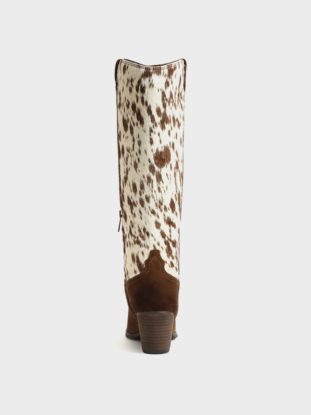 Pointed-Toe Chic Western Half-Zip Knee High Cowgirl Boots - Cow Pattern And Brown