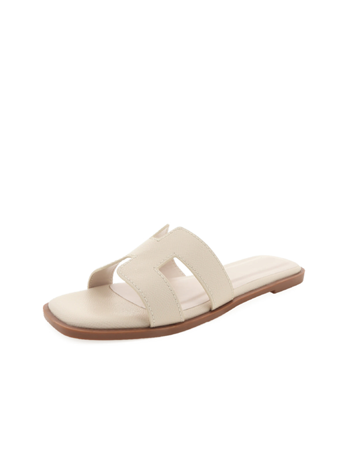 Light Beige Open Square-Toe Slip-On Simple Sandals Flats