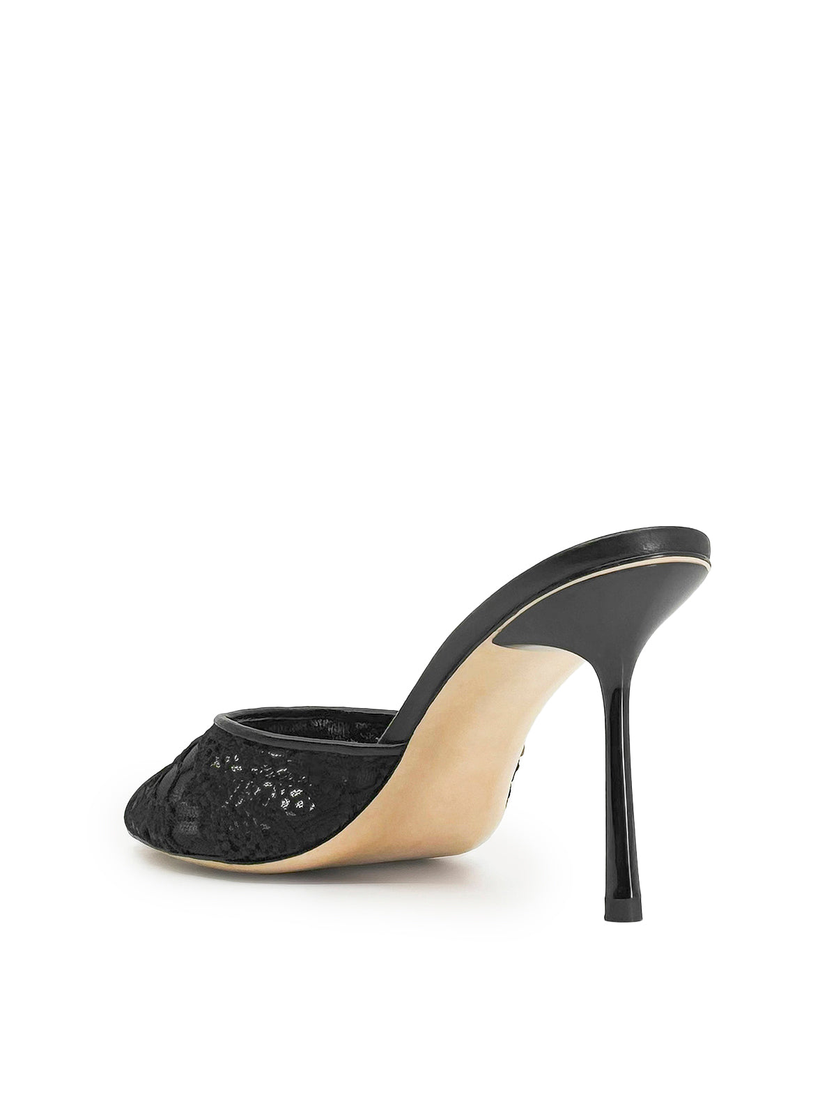 Black Lace Mesh Round-Toe Slip-On High Heels